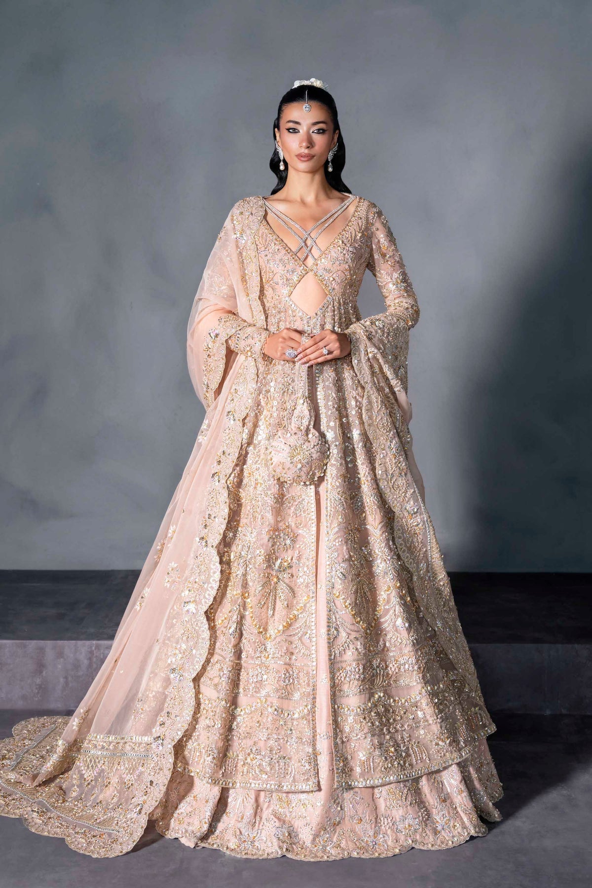 Akbar Aslam | Bridal Dresses | Elzaria-Brand:Akbar Aslam-Type:Ladies Clothes-Light Peach Pink - House of Maryam- Buy in UK, USA
