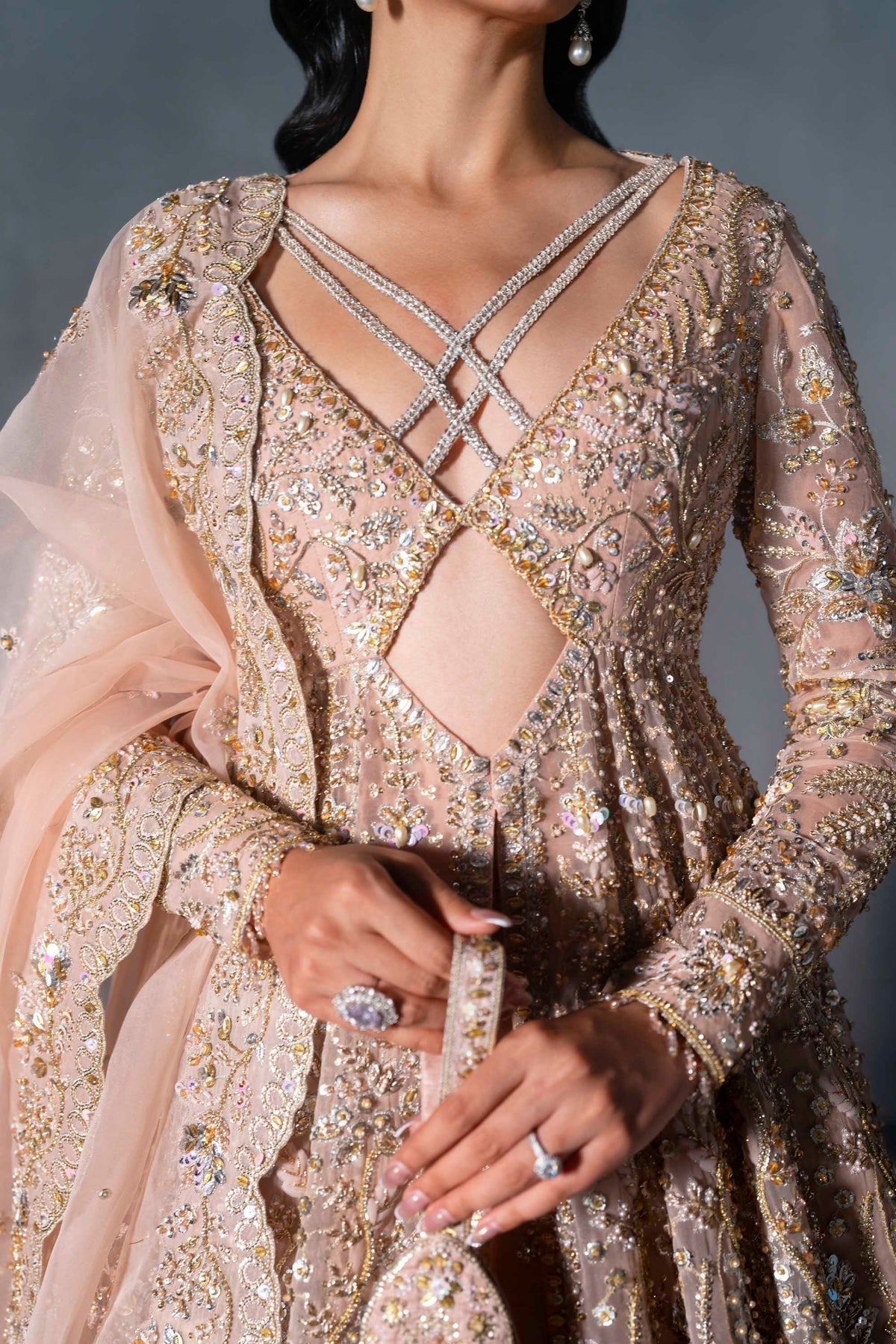 Akbar Aslam | Bridal Dresses | Elzaria-Brand:Akbar Aslam-Type:Ladies Clothes-Light Peach Pink - House of Maryam- Buy in UK, USA