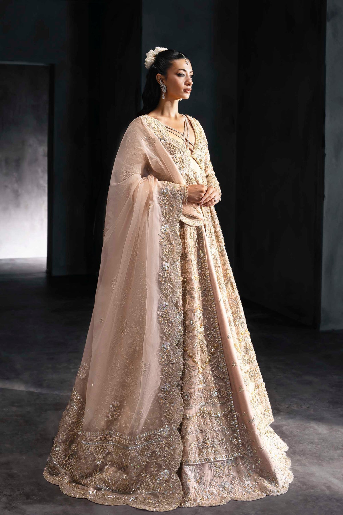Akbar Aslam | Bridal Dresses | Elzaria-Brand:Akbar Aslam-Type:Ladies Clothes-Light Peach Pink - House of Maryam- Buy in UK, USA