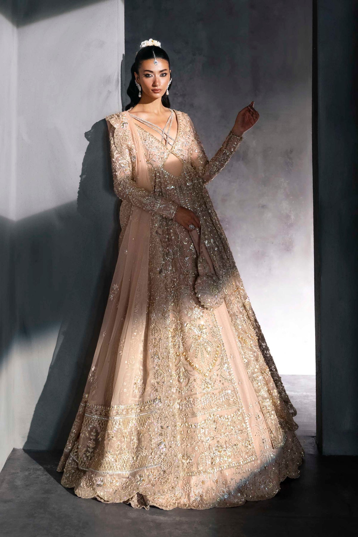 Akbar Aslam | Bridal Dresses | Elzaria-Brand:Akbar Aslam-Type:Ladies Clothes-Light Peach Pink - House of Maryam- Buy in UK, USA