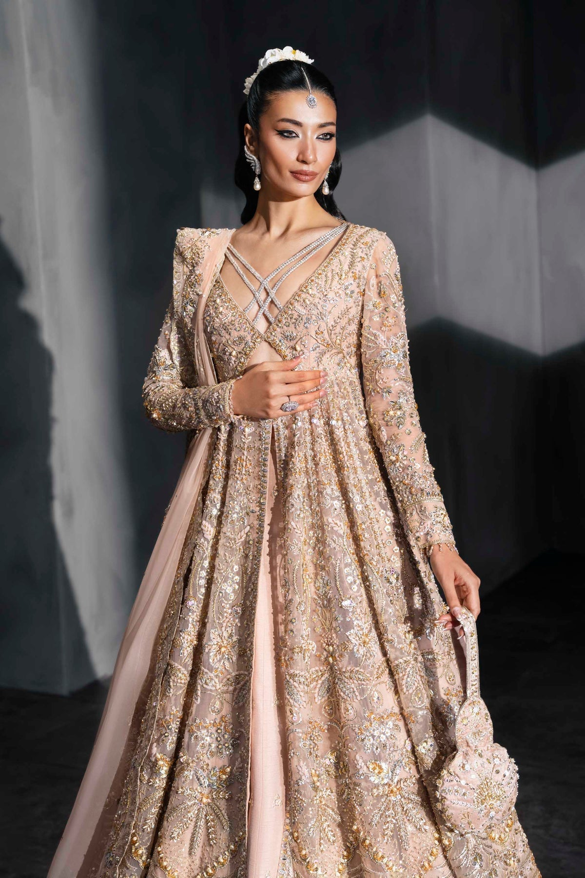 Akbar Aslam | Bridal Dresses | Elzaria-Brand:Akbar Aslam-Type:Ladies Clothes-Light Peach Pink - House of Maryam- Buy in UK, USA