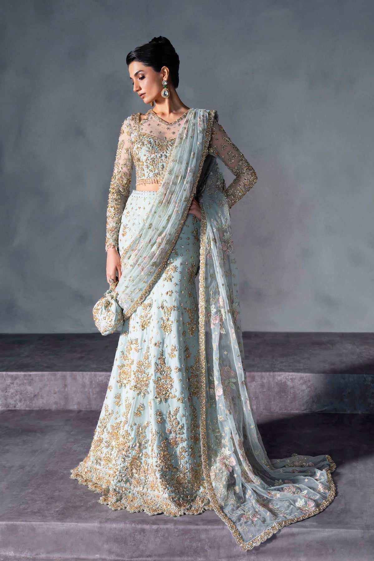 Akbar Aslam | Bridal Dresses | Evadelle-Brand:Akbar Aslam-Type:Ladies Clothes-Ferozi Mint - House of Maryam- Buy in UK, USA