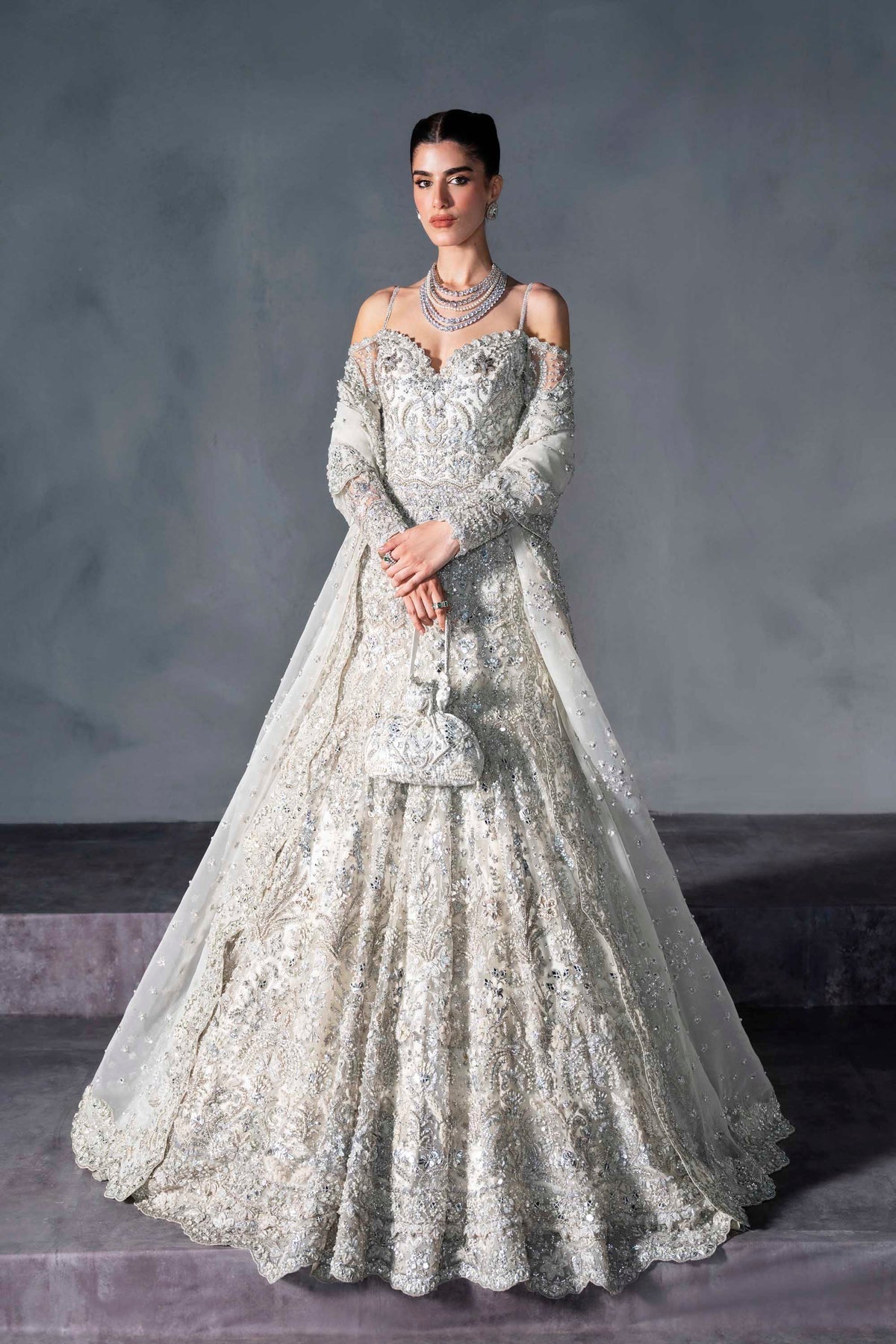 Akbar Aslam | Bridal Dresses | Mirella-Brand:Akbar Aslam-Type:Ladies Clothes-Silver - House of Maryam- Buy in UK, USA