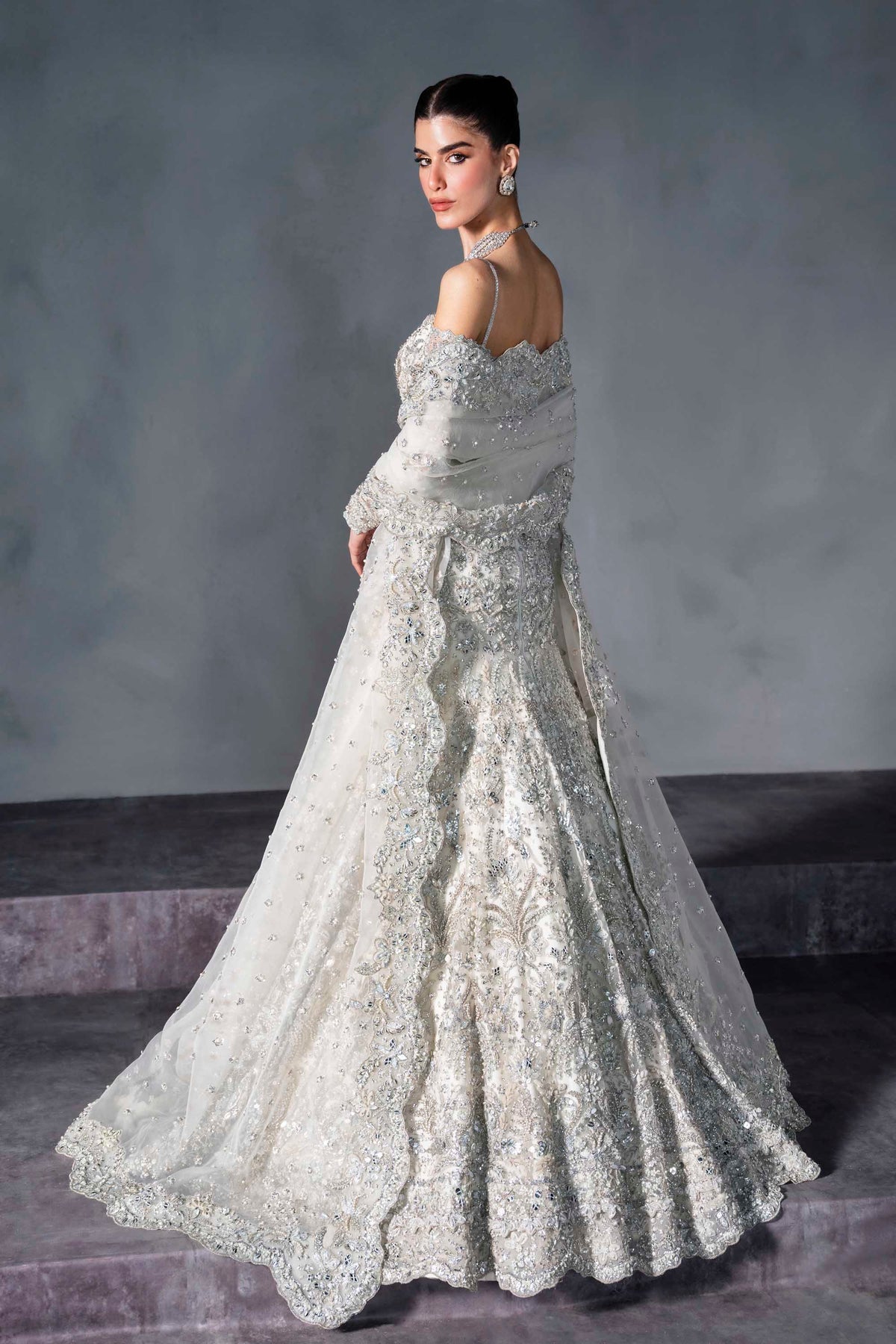 Akbar Aslam | Bridal Dresses | Mirella-Brand:Akbar Aslam-Type:Ladies Clothes-Silver - House of Maryam- Buy in UK, USA