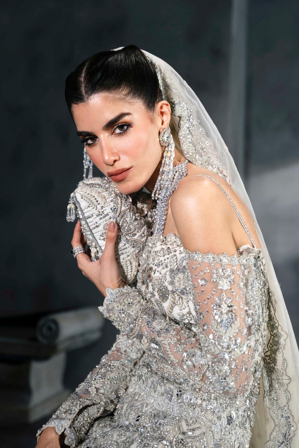 Akbar Aslam | Bridal Dresses | Mirella-Brand:Akbar Aslam-Type:Ladies Clothes-Silver - House of Maryam- Buy in UK, USA
