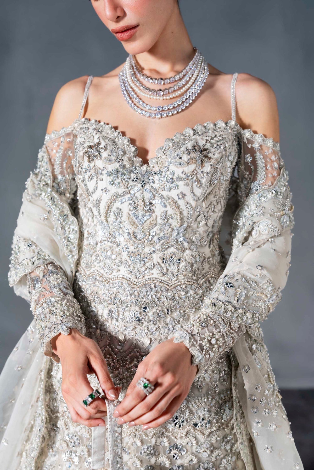 Akbar Aslam | Bridal Dresses | Mirella-Brand:Akbar Aslam-Type:Ladies Clothes-Silver - House of Maryam- Buy in UK, USA