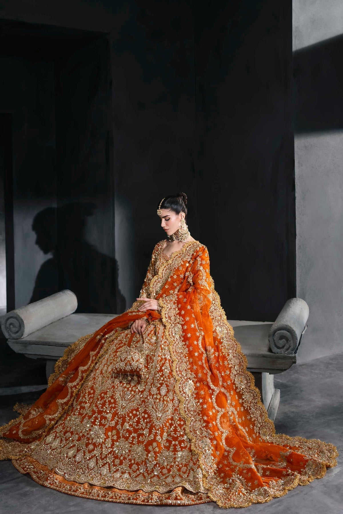 Akbar Aslam | Bridal Dresses | Zinaria-Brand:Akbar Aslam-Type:Ladies Clothes-Vibrant Tangerine - House of Maryam- Buy in UK, USA