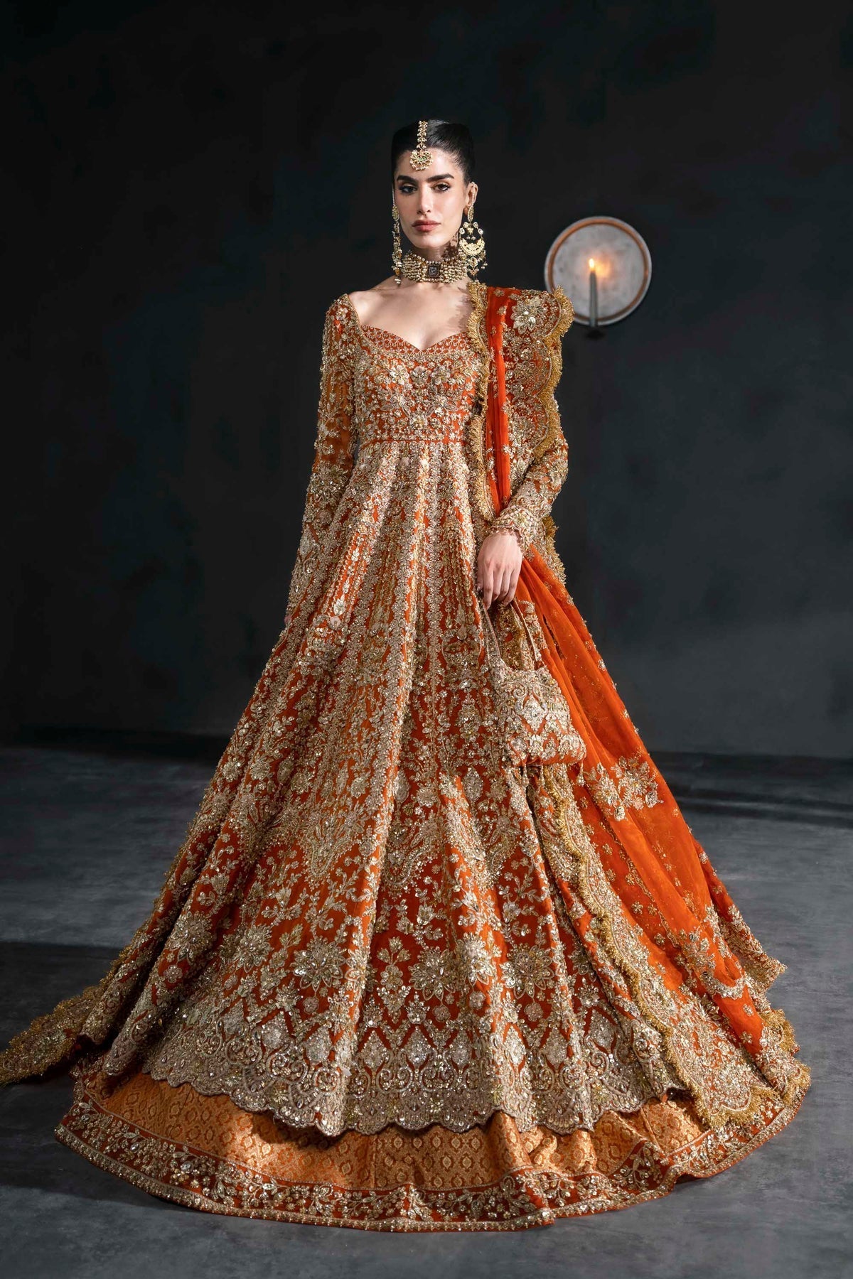 Akbar Aslam | Bridal Dresses | Zinaria-Brand:Akbar Aslam-Type:Ladies Clothes-Vibrant Tangerine - House of Maryam- Buy in UK, USA