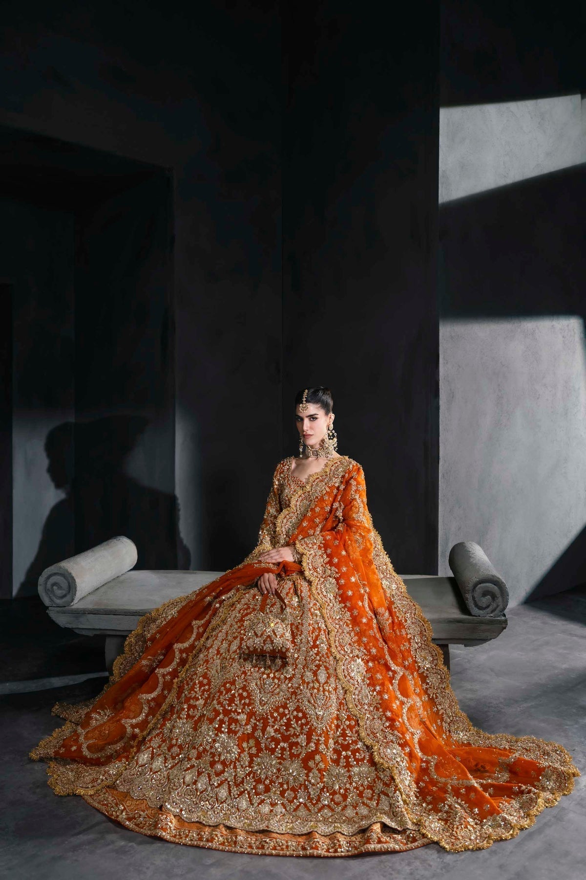 Akbar Aslam | Bridal Dresses | Zinaria-Brand:Akbar Aslam-Type:Ladies Clothes-Vibrant Tangerine - House of Maryam- Buy in UK, USA