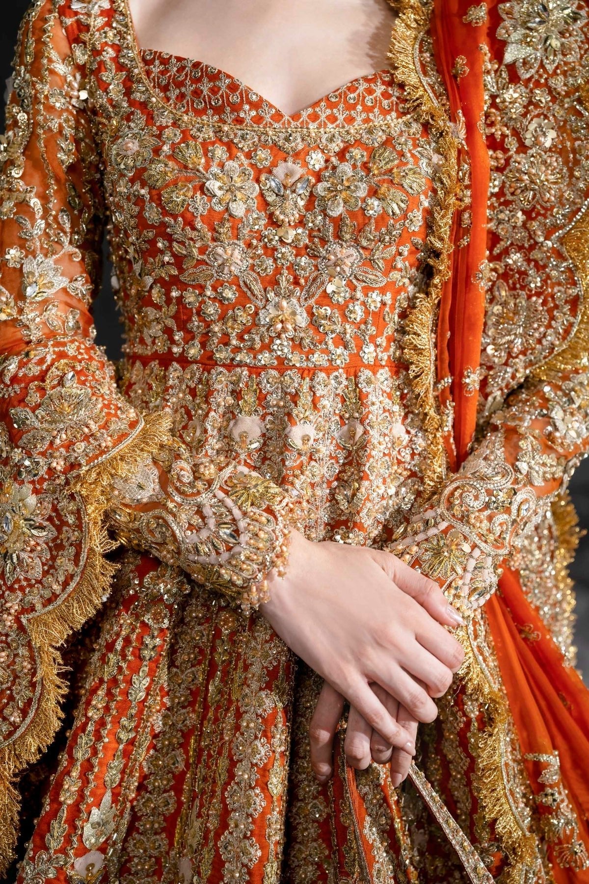 Akbar Aslam | Bridal Dresses | Zinaria-Brand:Akbar Aslam-Type:Ladies Clothes-Vibrant Tangerine - House of Maryam- Buy in UK, USA