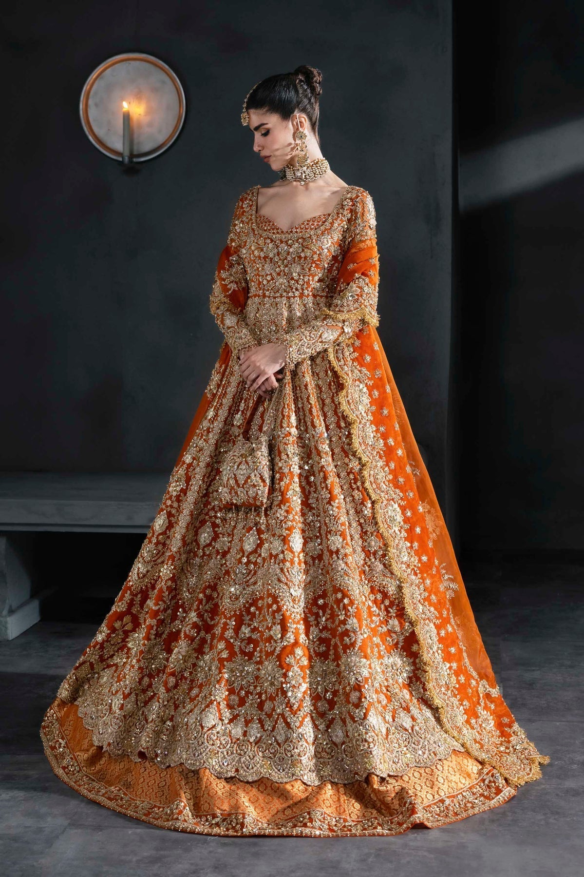 Akbar Aslam | Bridal Dresses | Zinaria-Brand:Akbar Aslam-Type:Ladies Clothes-Vibrant Tangerine - House of Maryam- Buy in UK, USA
