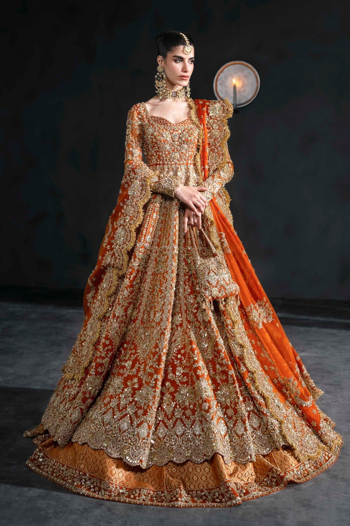 Akbar Aslam | Bridal Dresses | Zinaria-Brand:Akbar Aslam-Type:Ladies Clothes-Vibrant Tangerine - House of Maryam- Buy in UK, USA