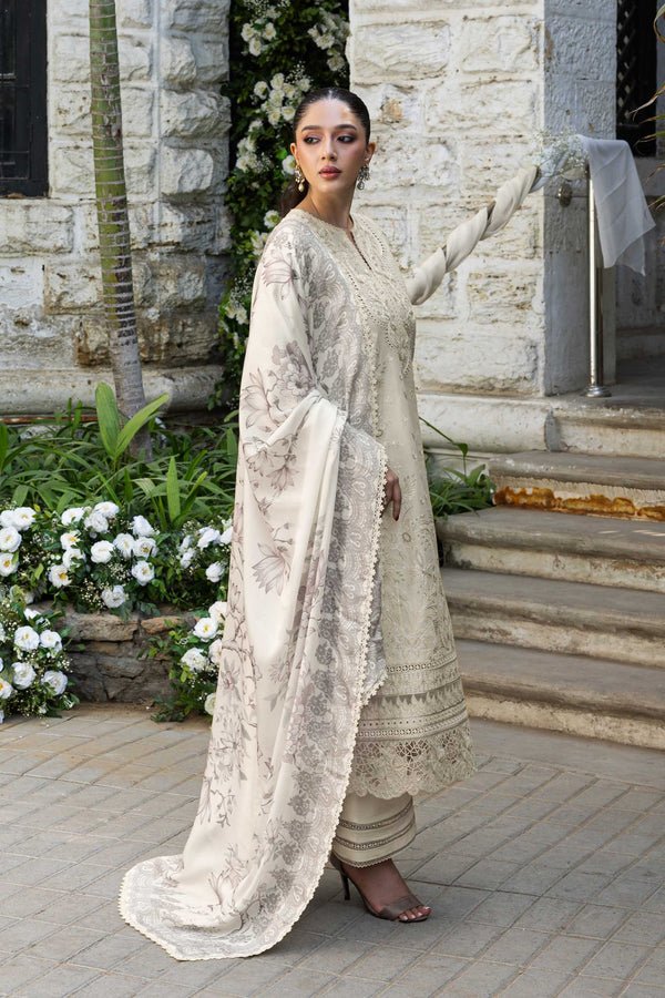 Akbar Aslam | Elaria RTW Lawn 26 | Aurielle-Brand:Akbar Aslam-Type:Ladies Clothes-Ivory-Lawn-House of Maryam- Buy in UK, USA
