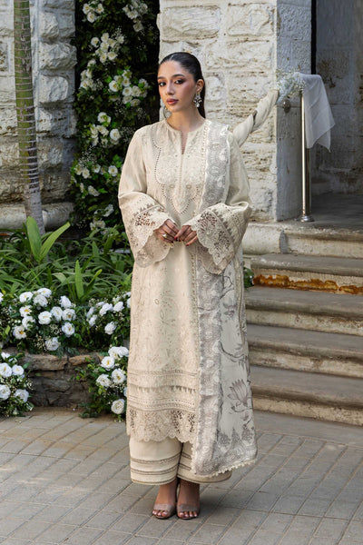 Akbar Aslam | Elaria RTW Lawn 26 | Aurielle-Brand:Akbar Aslam-Type:Ladies Clothes-Ivory-Lawn-House of Maryam- Buy in UK, USA