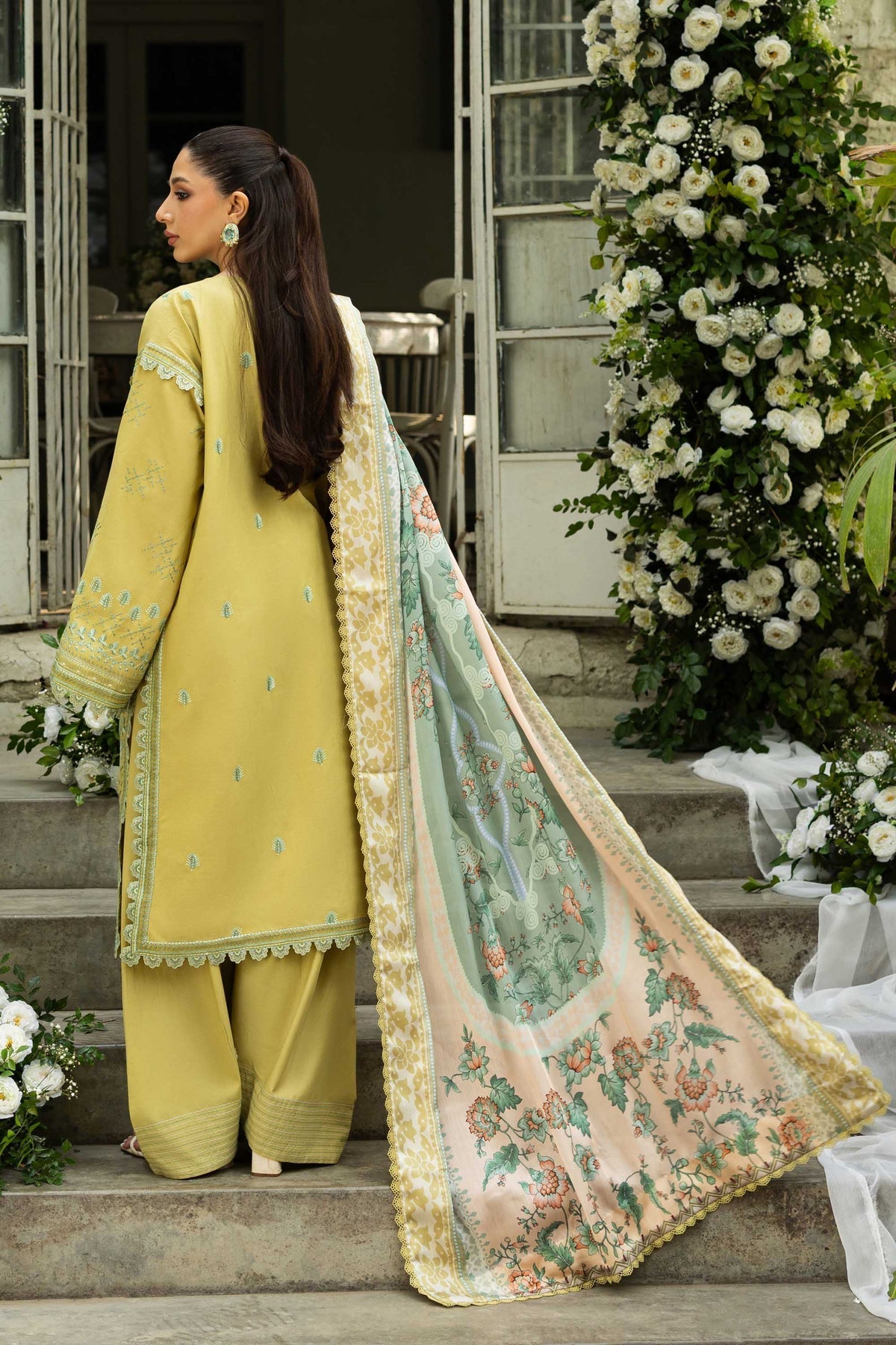Akbar Aslam | Elaria RTW Lawn 26 | Elysia-Brand:Akbar Aslam-Type:Ladies Clothes-Lime Green-Lawn-House of Maryam- Buy in UK, USA
