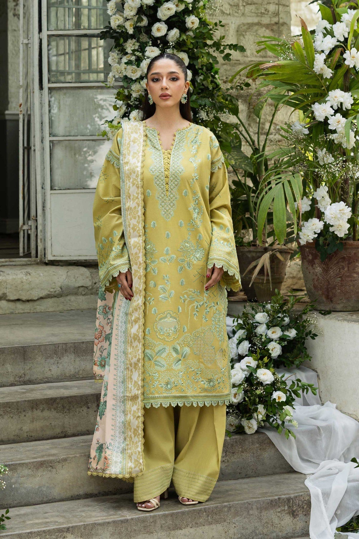Akbar Aslam | Elaria RTW Lawn 26 | Elysia-Brand:Akbar Aslam-Type:Ladies Clothes-Lime Green-Lawn-House of Maryam- Buy in UK, USA