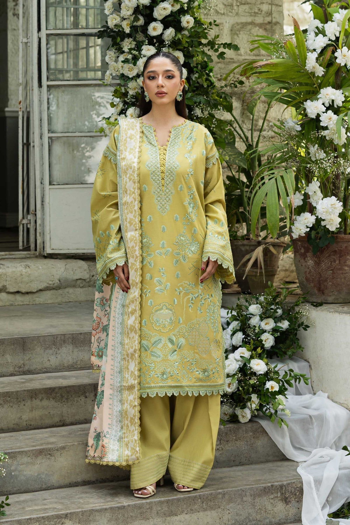 Akbar Aslam | Elaria RTW Lawn 26 | Elysia-Brand:Akbar Aslam-Type:Ladies Clothes-Lime Green-Lawn-House of Maryam- Buy in UK, USA