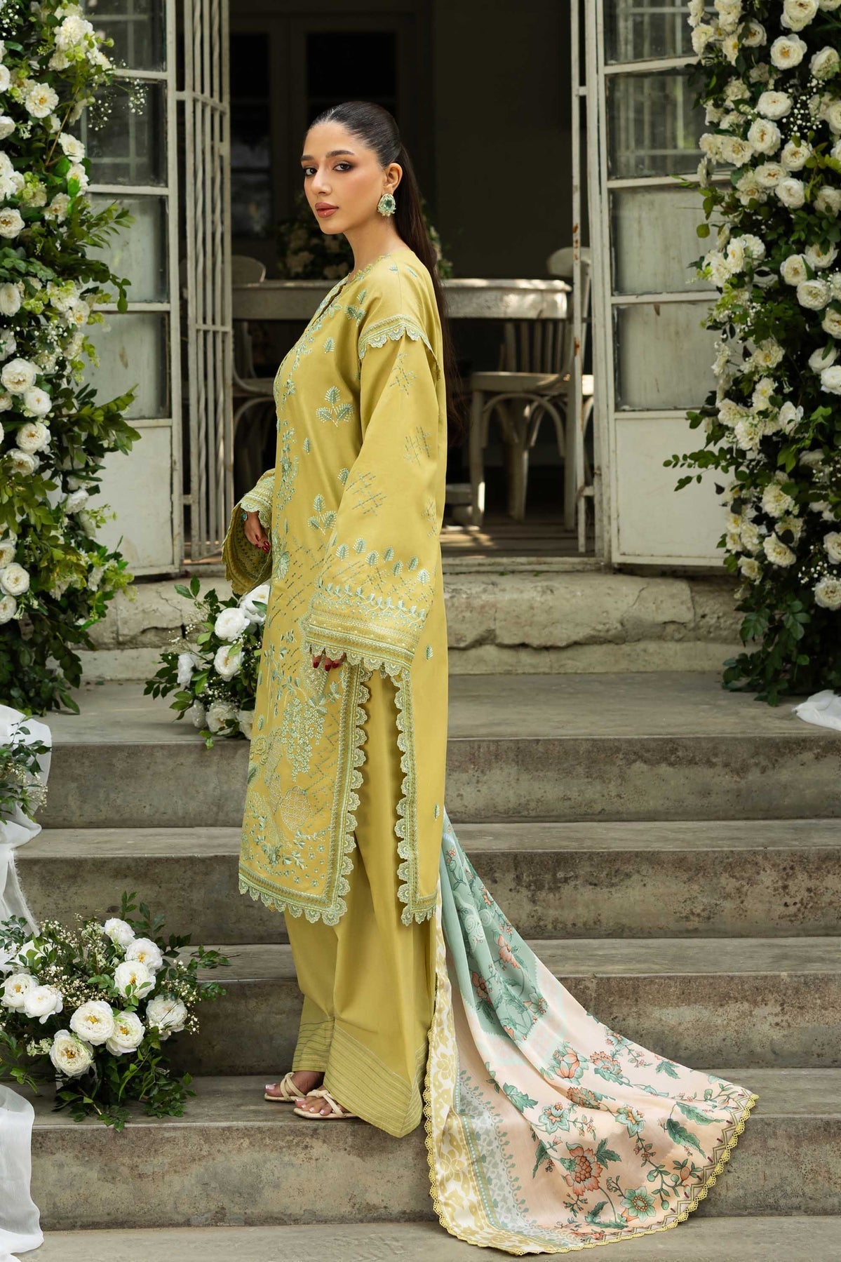 Akbar Aslam | Elaria RTW Lawn 26 | Elysia-Brand:Akbar Aslam-Type:Ladies Clothes-Lime Green-Lawn-House of Maryam- Buy in UK, USA