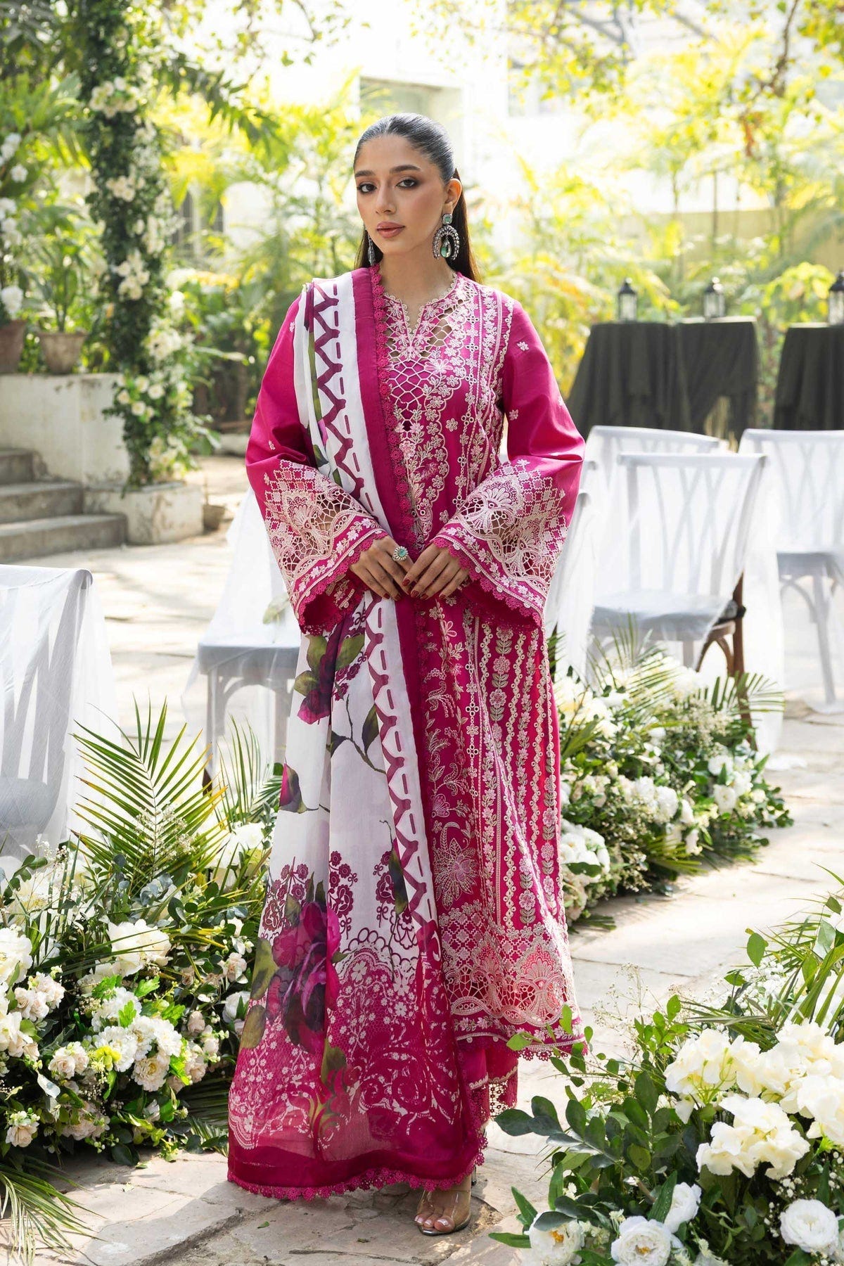 Akbar Aslam | Elaria RTW Lawn 26 | Evania-Brand:Akbar Aslam-Type:Ladies Clothes-Shocking Pink-Lawn-House of Maryam- Buy in UK, USA