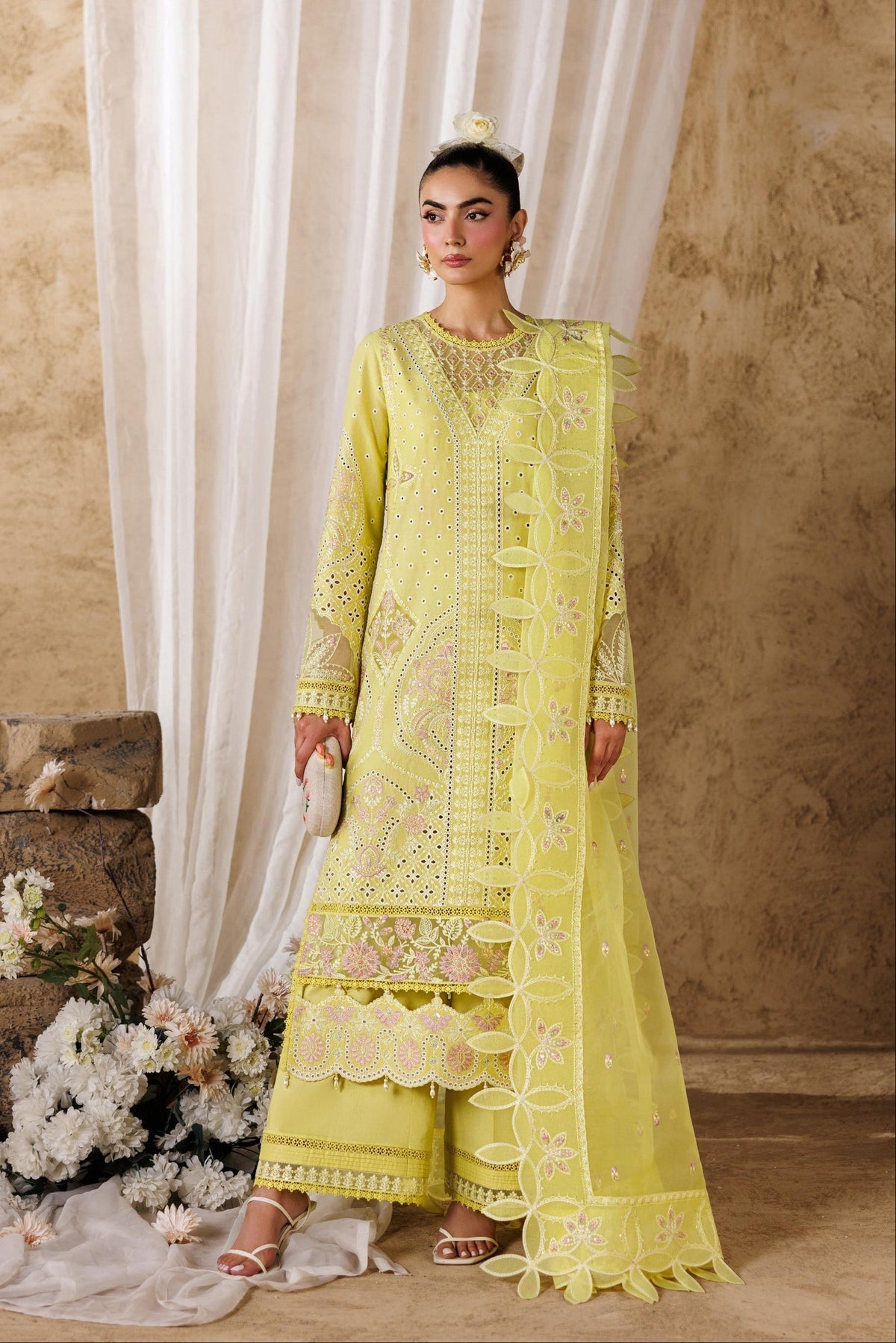 Akbar Aslam | Elea Lawn 26 | Felene-Brand:Akbar Aslam-Type:Ladies Clothes-Butter Yellow-Lawn-House of Maryam- Buy in UK, USA