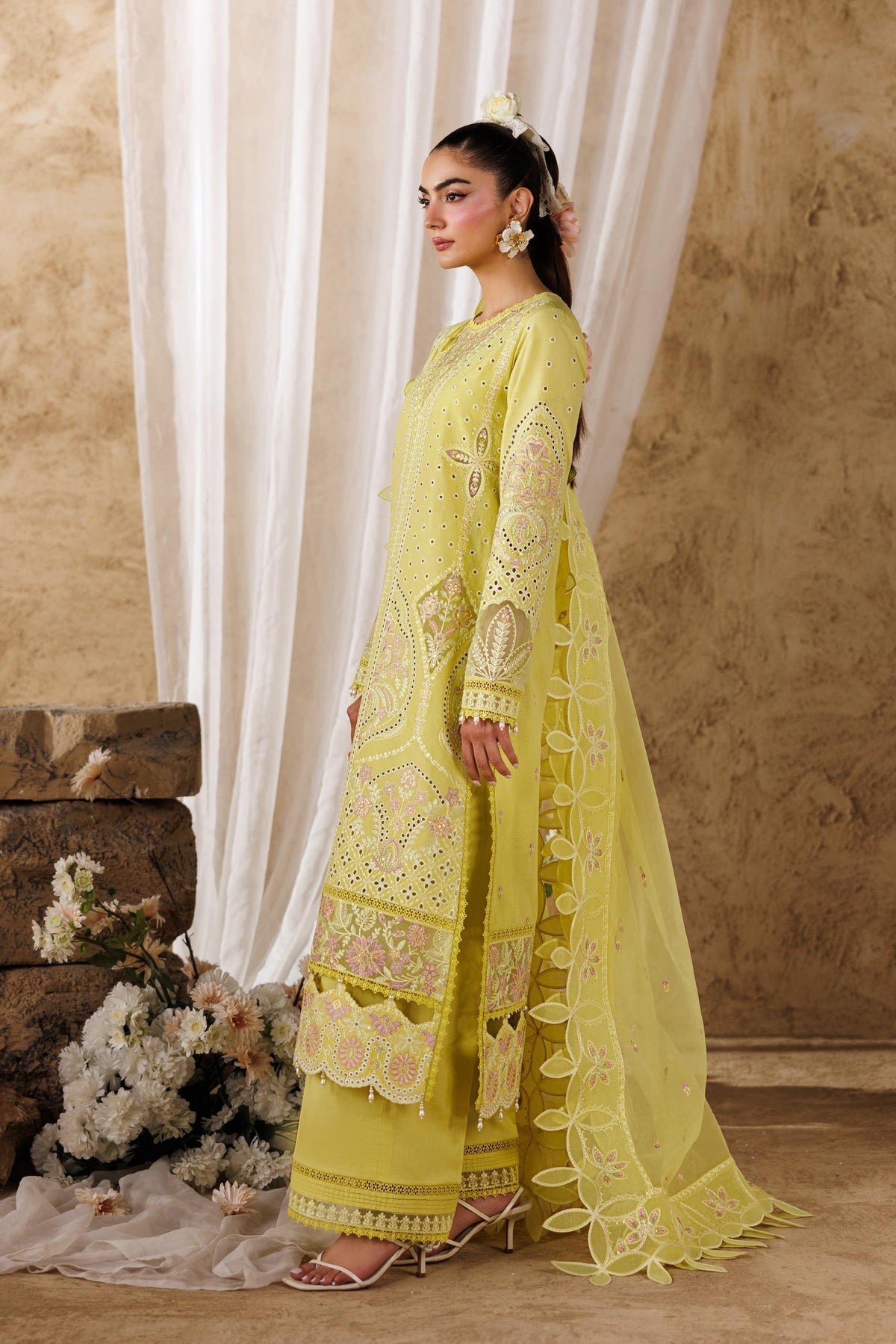 Akbar Aslam | Elea Lawn 26 | Felene-Brand:Akbar Aslam-Type:Ladies Clothes-Butter Yellow-Lawn-House of Maryam- Buy in UK, USA