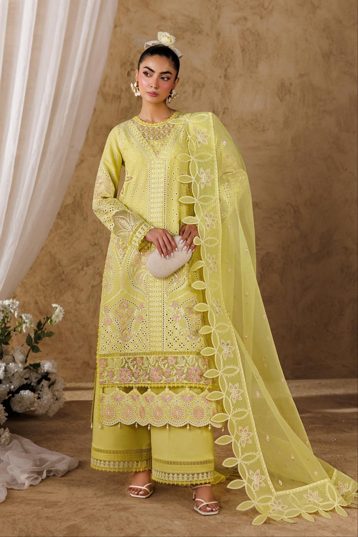 Akbar Aslam | Elea Lawn 26 | Felene-Brand:Akbar Aslam-Type:Ladies Clothes-Butter Yellow-Lawn-House of Maryam- Buy in UK, USA