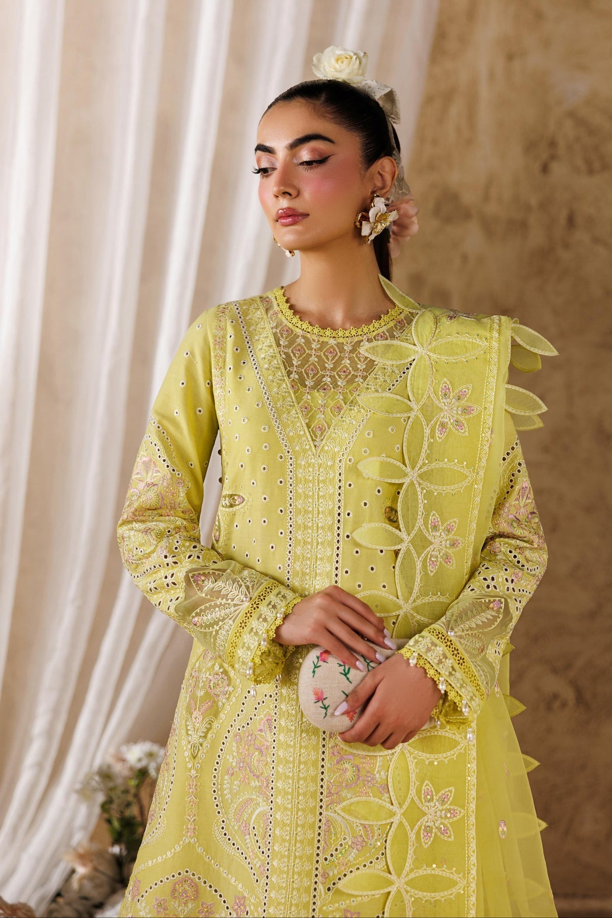 Akbar Aslam | Elea Lawn 26 | Felene-Brand:Akbar Aslam-Type:Ladies Clothes-Butter Yellow-Lawn-House of Maryam- Buy in UK, USA
