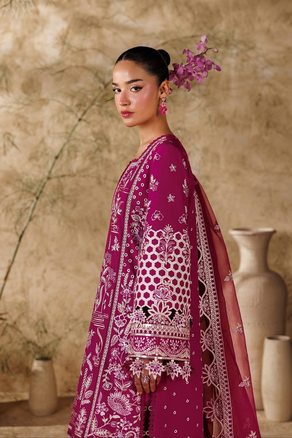 Akbar Aslam | Elea Lawn 26 | Poise-Brand:Akbar Aslam-Type:Ladies Clothes-Wine-Lawn-House of Maryam- Buy in UK, USA