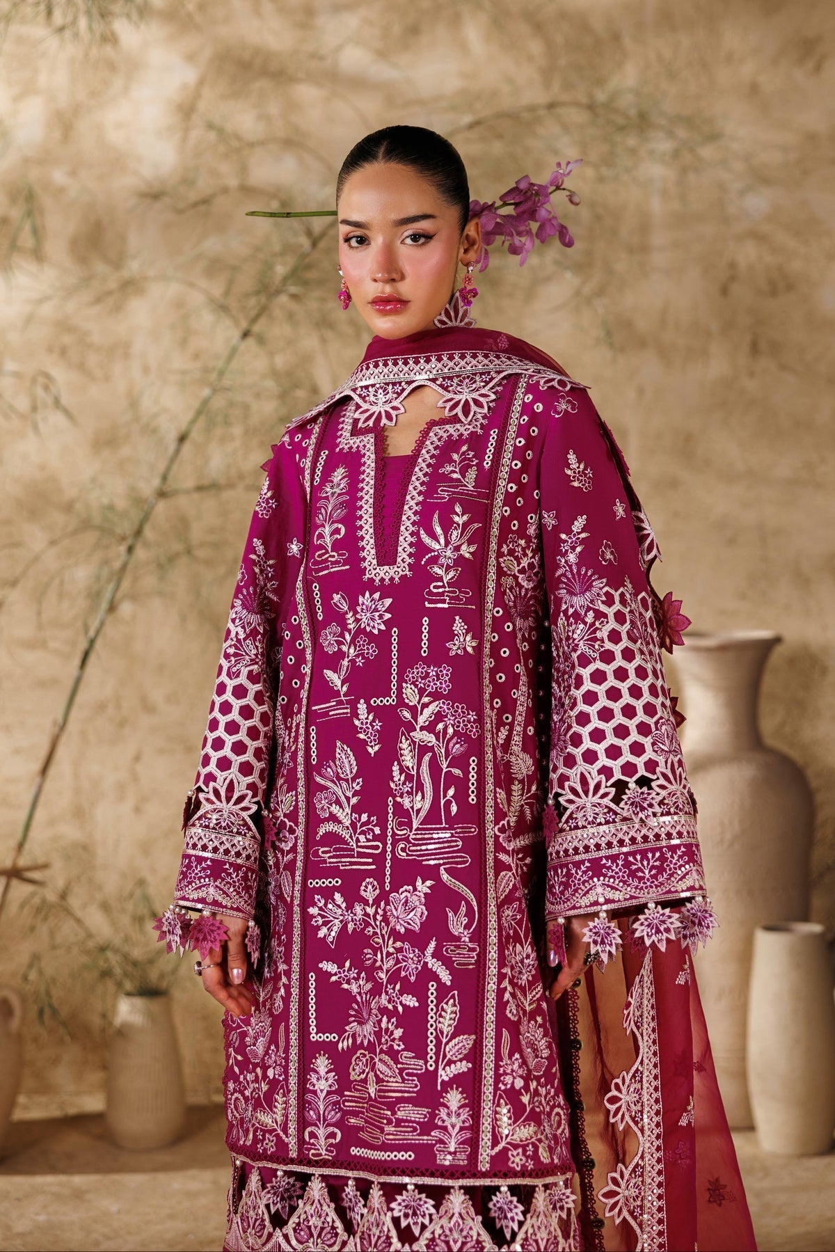 Akbar Aslam | Elea Lawn 26 | Poise-Brand:Akbar Aslam-Type:Ladies Clothes-Wine-Lawn-House of Maryam- Buy in UK, USA