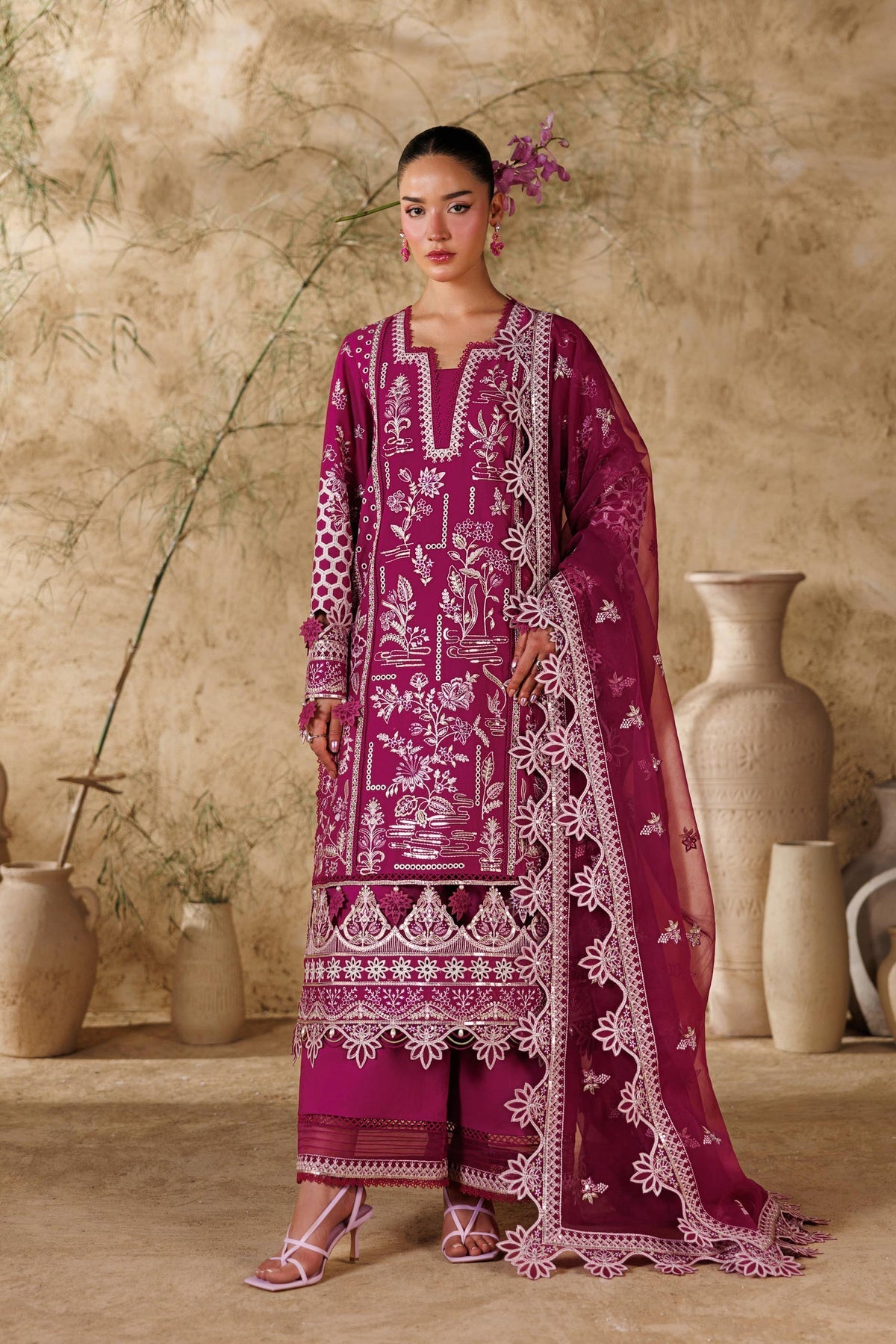 Akbar Aslam | Elea Lawn 26 | Poise-Brand:Akbar Aslam-Type:Ladies Clothes-Wine-Lawn-House of Maryam- Buy in UK, USA