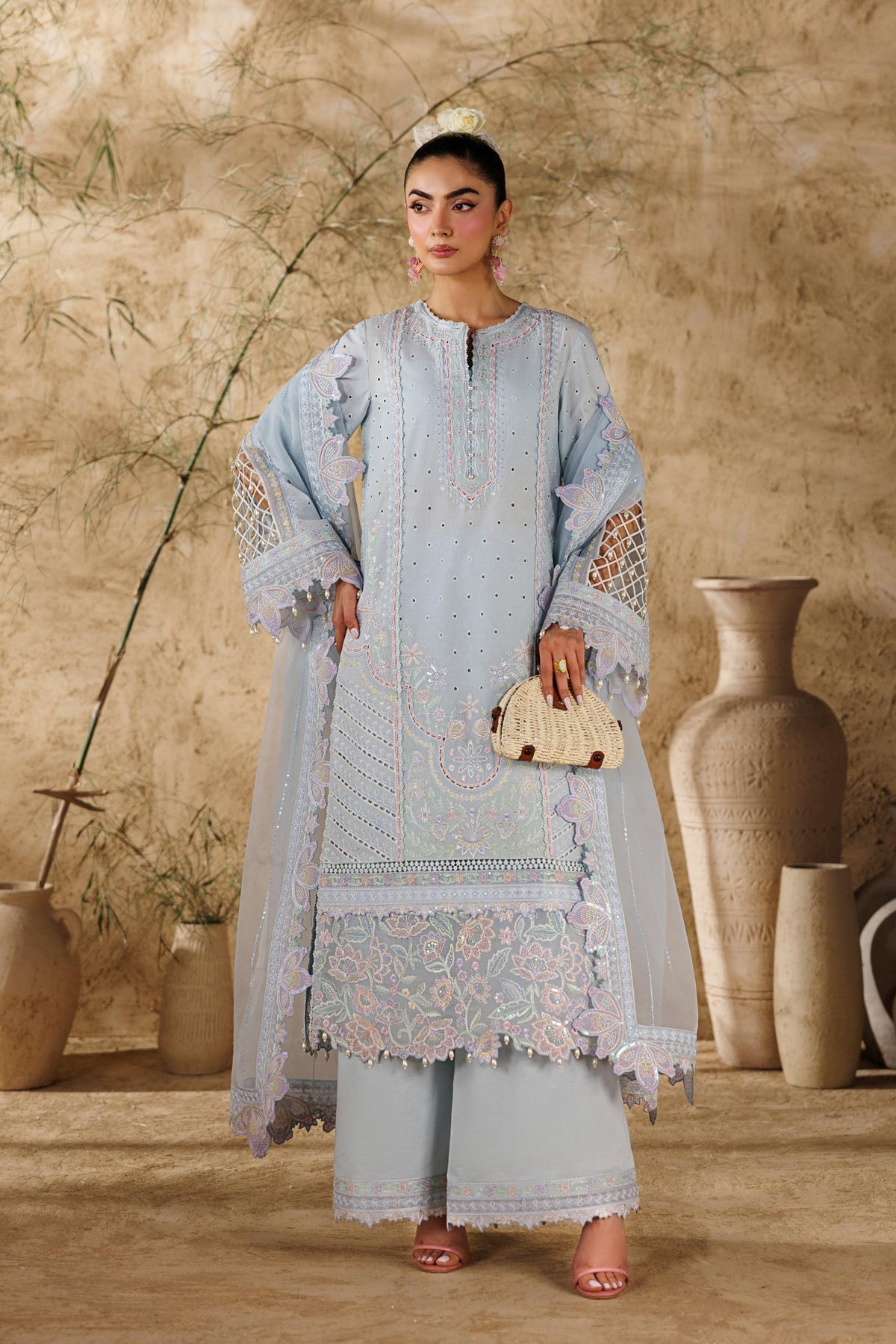 Akbar Aslam | Elea Lawn 26 | Saffron-Brand:Akbar Aslam-Type:Ladies Clothes-Ice Blue-Lawn-House of Maryam- Buy in UK, USA