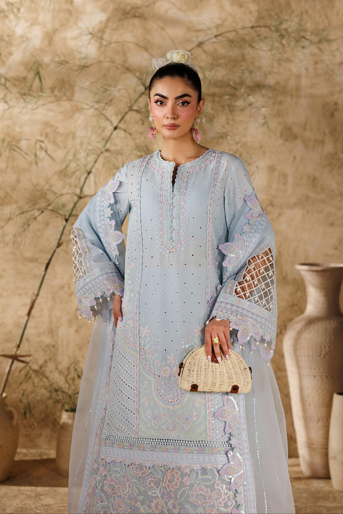Akbar Aslam | Elea Lawn 26 | Saffron-Brand:Akbar Aslam-Type:Ladies Clothes-Ice Blue-Lawn-House of Maryam- Buy in UK, USA