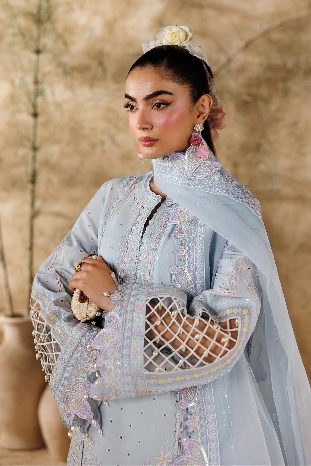 Akbar Aslam | Elea Lawn 26 | Saffron-Brand:Akbar Aslam-Type:Ladies Clothes-Ice Blue-Lawn-House of Maryam- Buy in UK, USA