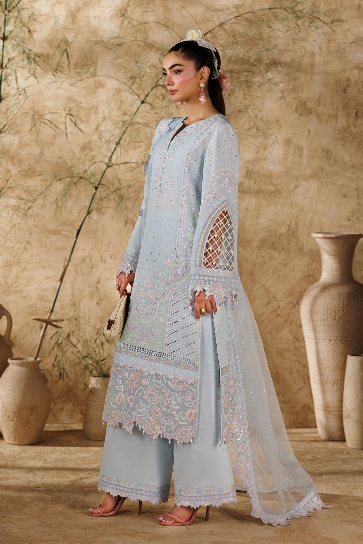 Akbar Aslam | Elea Lawn 26 | Saffron-Brand:Akbar Aslam-Type:Ladies Clothes-Ice Blue-Lawn-House of Maryam- Buy in UK, USA