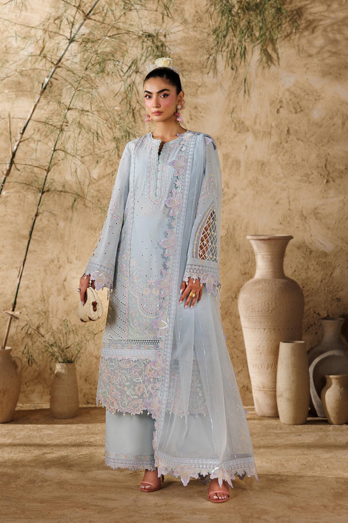 Akbar Aslam | Elea Lawn 26 | Saffron-Brand:Akbar Aslam-Type:Ladies Clothes-Ice Blue-Lawn-House of Maryam- Buy in UK, USA