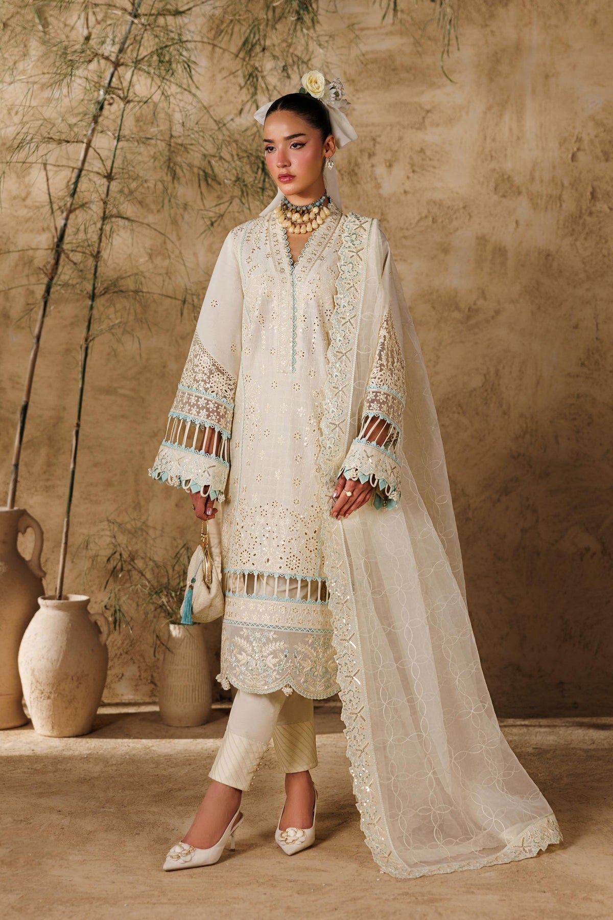 Akbar Aslam | Elea Lawn 26 | Sylvan-Brand:Akbar Aslam-Type:Ladies Clothes-Ivory-Lawn-House of Maryam- Buy in UK, USA