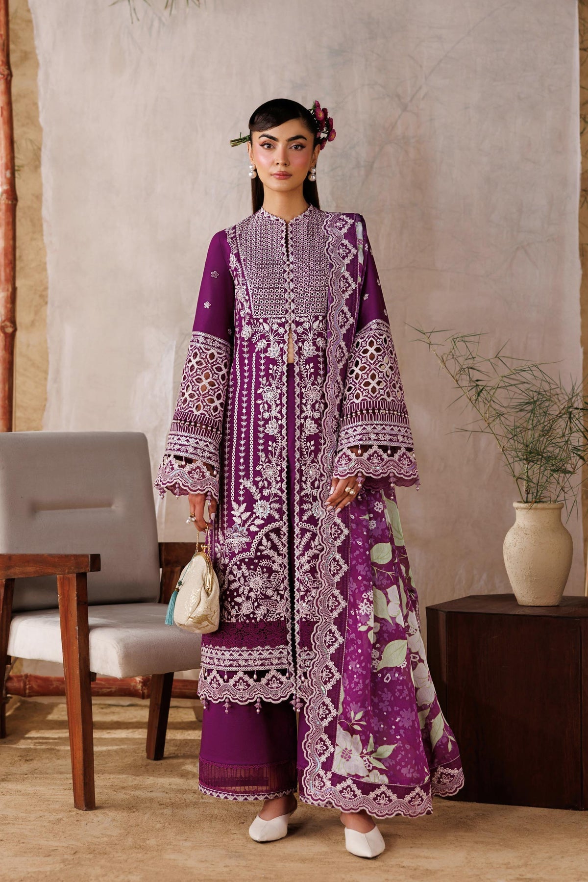 Akbar Aslam | Elea Lawn 26 | Tenebris-Brand:Akbar Aslam-Type:Ladies Clothes-Plum-Lawn-House of Maryam- Buy in UK, USA