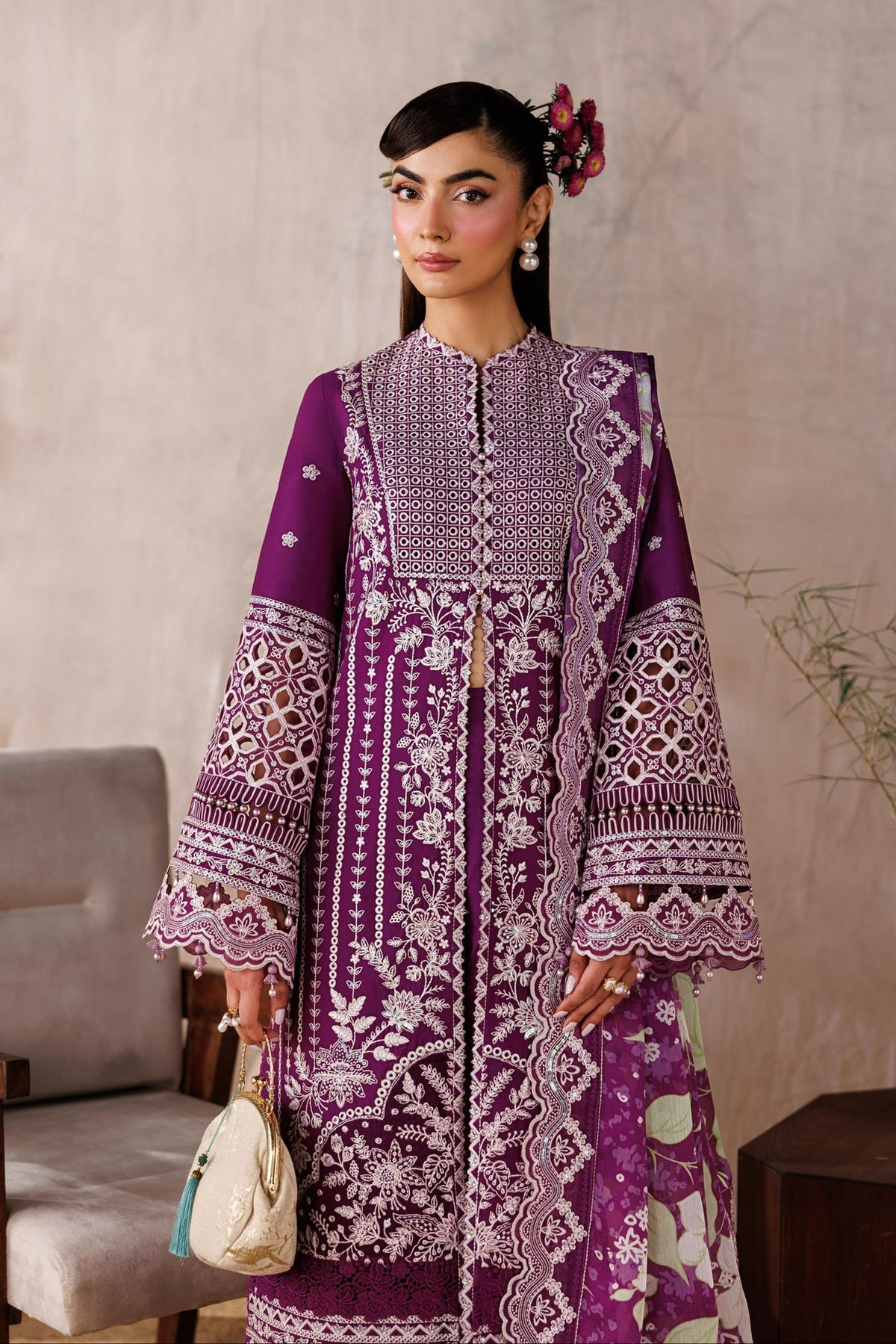Akbar Aslam | Elea Lawn 26 | Tenebris-Brand:Akbar Aslam-Type:Ladies Clothes-Plum-Lawn-House of Maryam- Buy in UK, USA