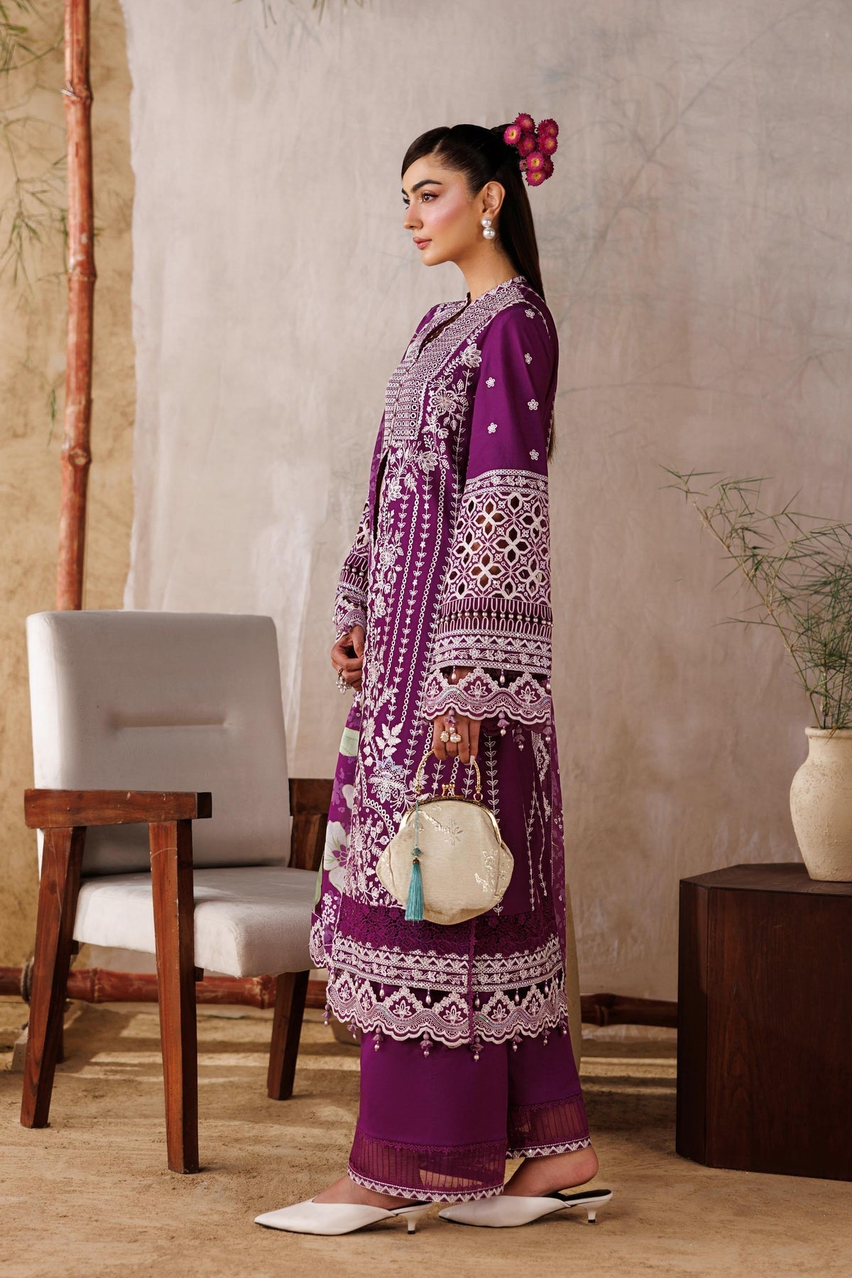 Akbar Aslam | Elea Lawn 26 | Tenebris-Brand:Akbar Aslam-Type:Ladies Clothes-Plum-Lawn-House of Maryam- Buy in UK, USA