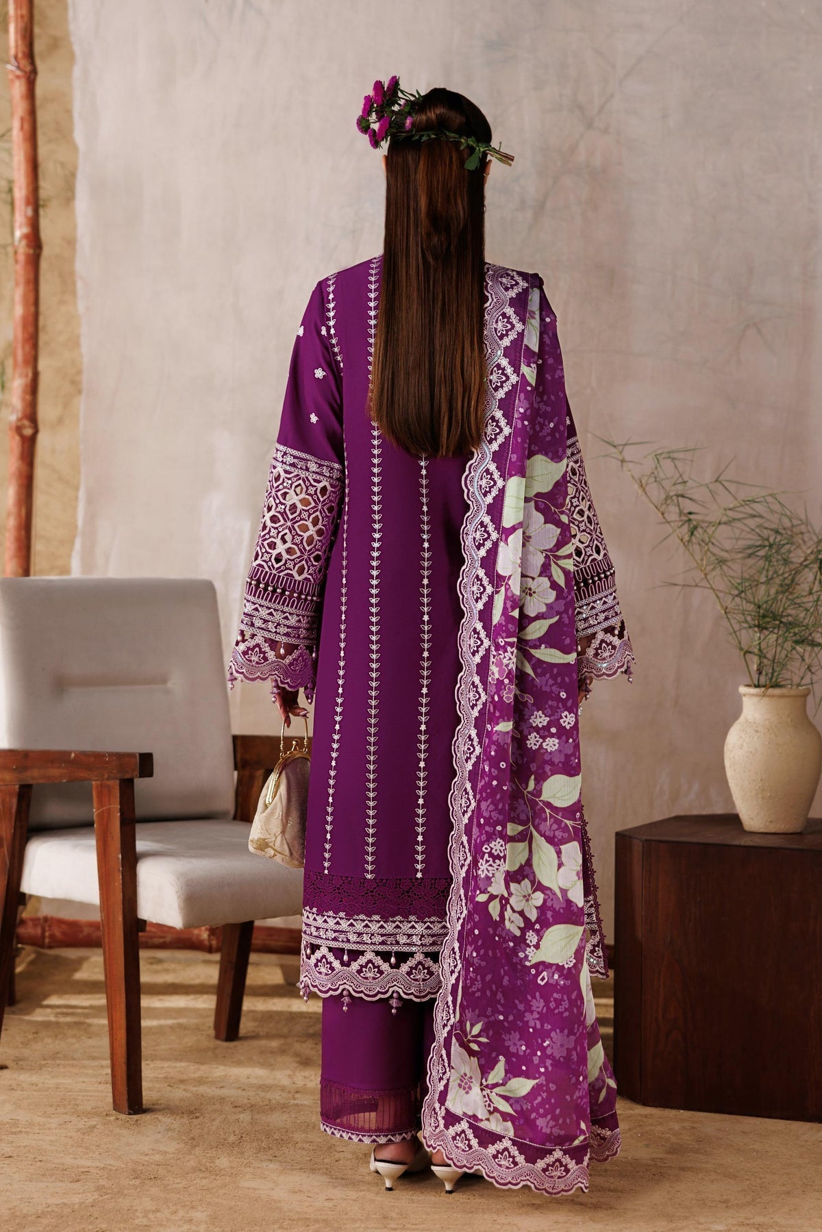 Akbar Aslam | Elea Lawn 26 | Tenebris-Brand:Akbar Aslam-Type:Ladies Clothes-Plum-Lawn-House of Maryam- Buy in UK, USA