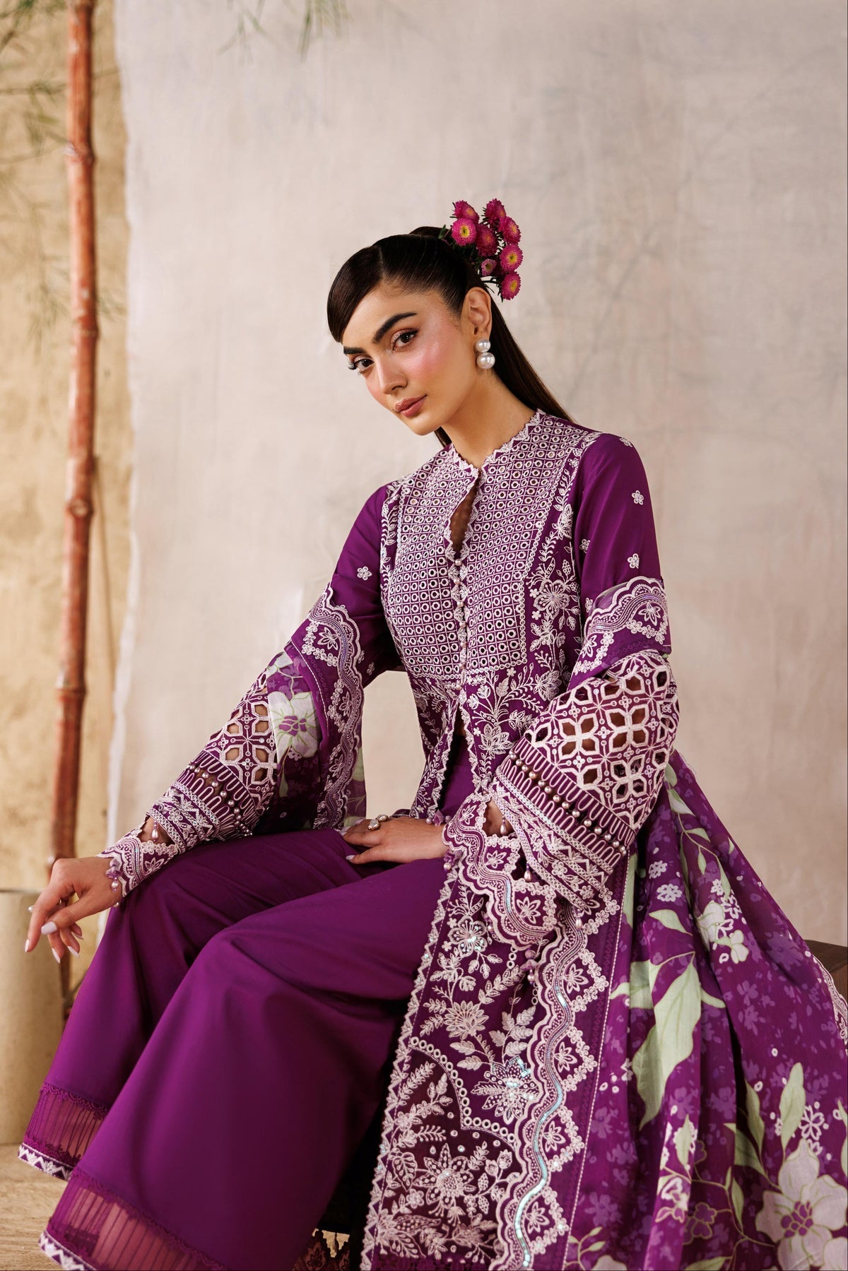 Akbar Aslam | Elea Lawn 26 | Tenebris-Brand:Akbar Aslam-Type:Ladies Clothes-Plum-Lawn-House of Maryam- Buy in UK, USA