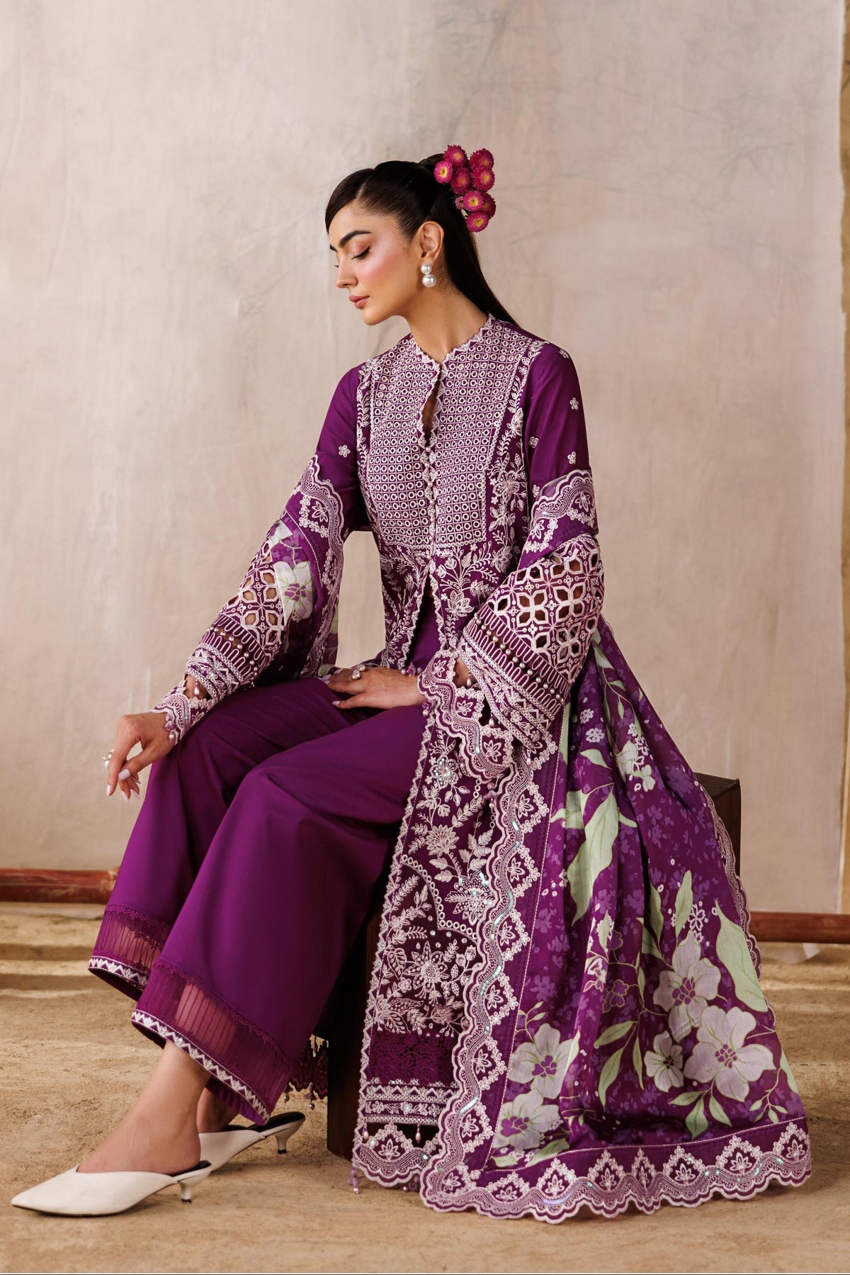 Akbar Aslam | Elea Lawn 26 | Tenebris-Brand:Akbar Aslam-Type:Ladies Clothes-Plum-Lawn-House of Maryam- Buy in UK, USA