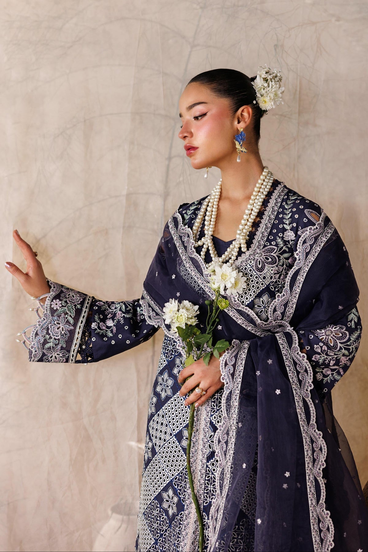 Akbar Aslam | Elea Lawn 26 | Veloure-Brand:Akbar Aslam-Type:Ladies Clothes-Dark Navy Blue-Lawn-House of Maryam- Buy in UK, USA