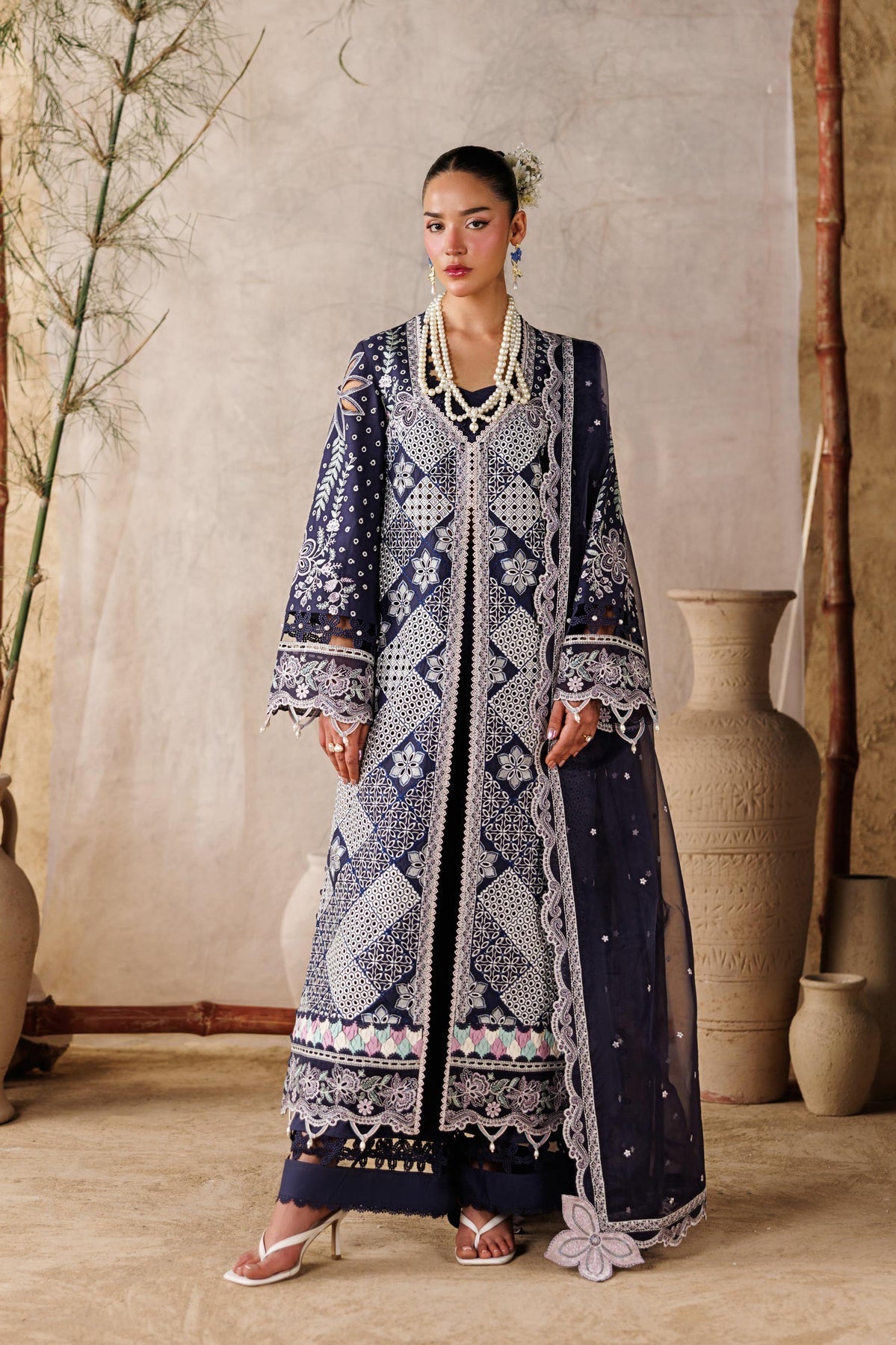 Akbar Aslam | Elea Lawn 26 | Veloure-Brand:Akbar Aslam-Type:Ladies Clothes-Dark Navy Blue-Lawn-House of Maryam- Buy in UK, USA