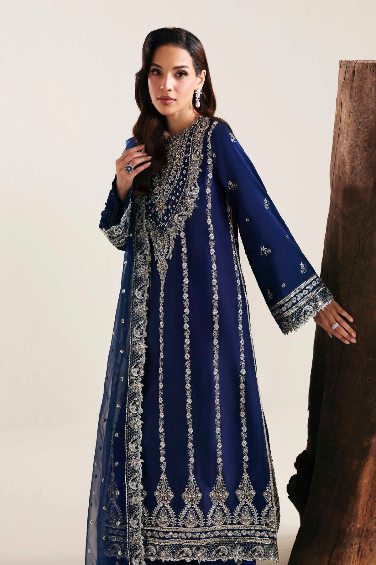 Akbar Aslam | Formal Pret | Ardyn-Brand:Akbar Aslam-Type:Ladies Clothes-Dark Navy Blue-Tissue Silk-House of Maryam- Buy in UK, USA