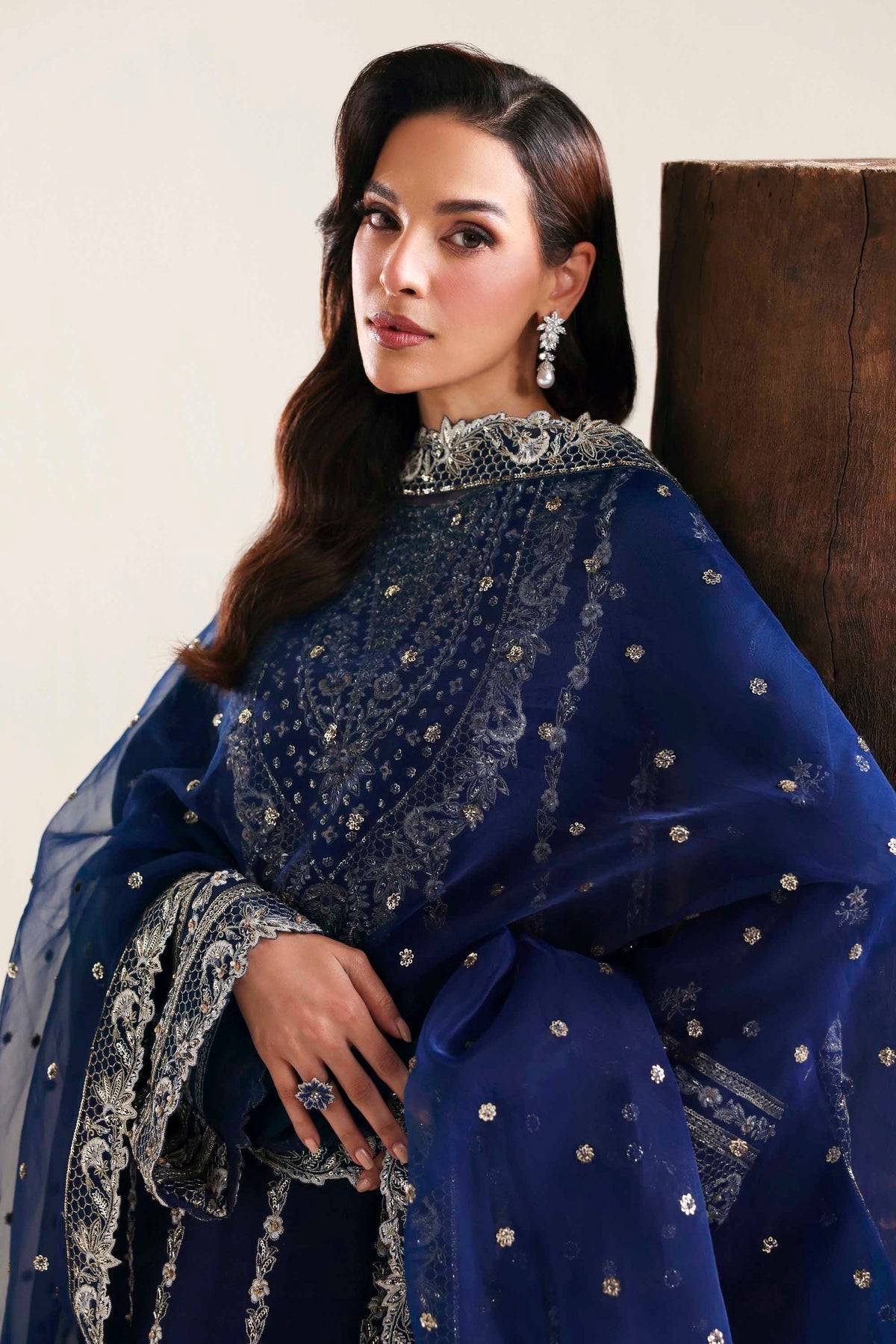 Akbar Aslam | Formal Pret | Ardyn-Brand:Akbar Aslam-Type:Ladies Clothes-Dark Navy Blue-Tissue Silk-House of Maryam- Buy in UK, USA