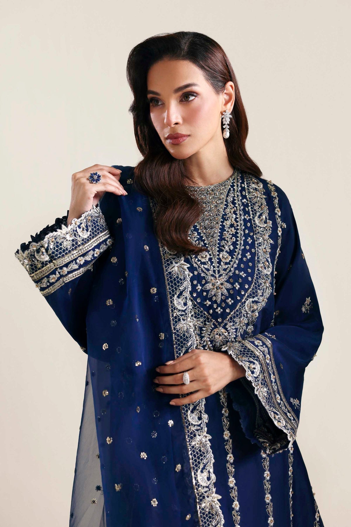 Akbar Aslam | Formal Pret | Ardyn-Brand:Akbar Aslam-Type:Ladies Clothes-Dark Navy Blue-Tissue Silk-House of Maryam- Buy in UK, USA