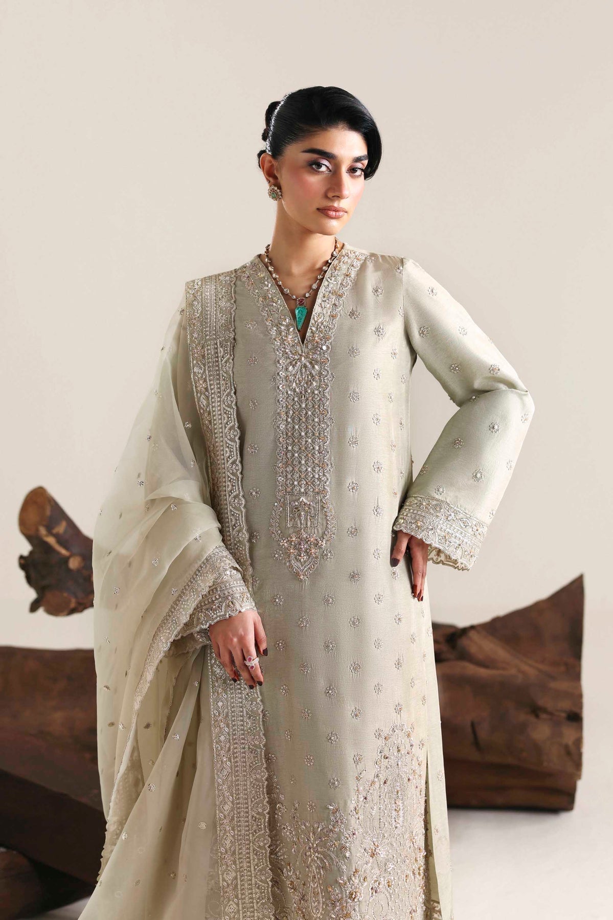 Akbar Aslam | Formal Pret | Aurex-Brand:Akbar Aslam-Type:Ladies Clothes-Soft Gray-Tissue Silk-House of Maryam- Buy in UK, USA