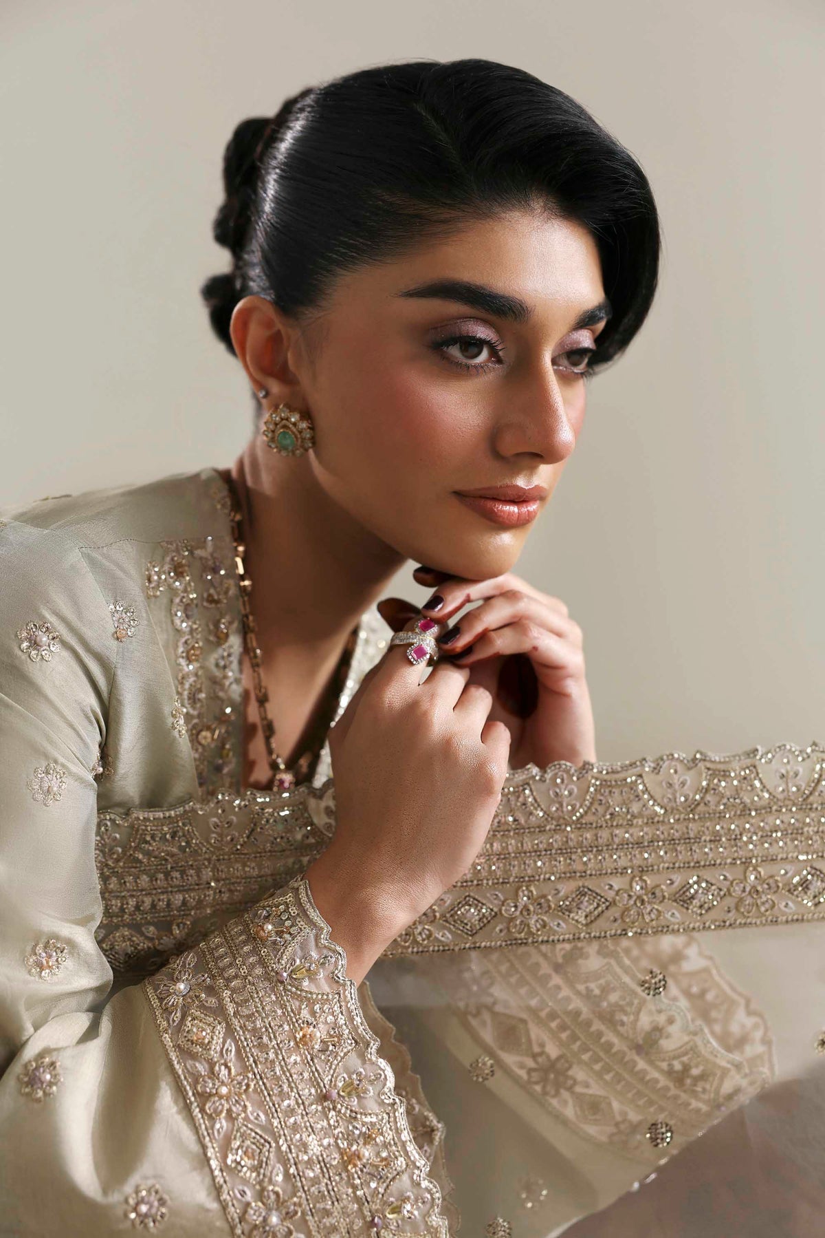 Akbar Aslam | Formal Pret | Aurex-Brand:Akbar Aslam-Type:Ladies Clothes-Soft Gray-Tissue Silk-House of Maryam- Buy in UK, USA