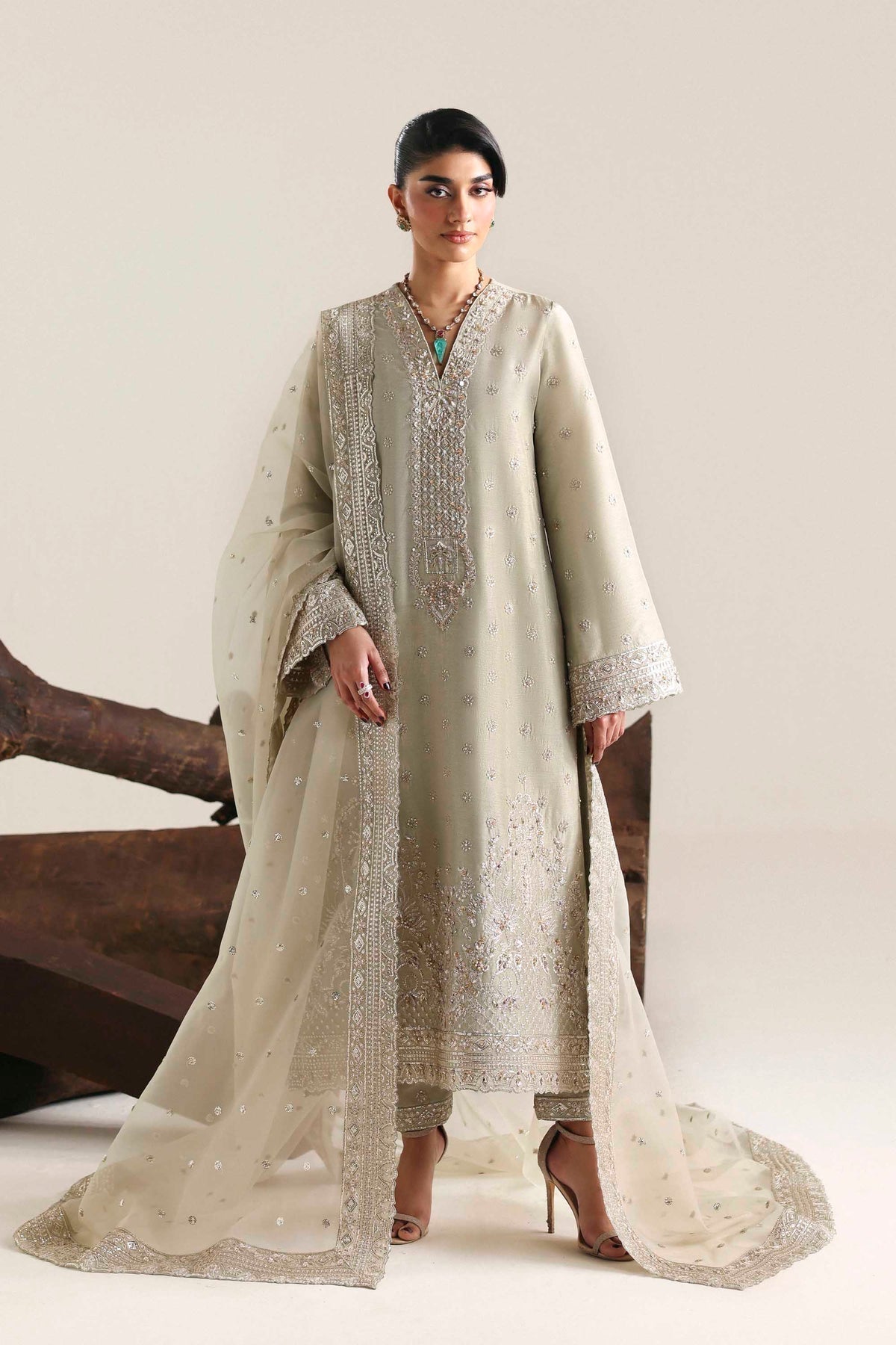 Akbar Aslam | Formal Pret | Aurex-Brand:Akbar Aslam-Type:Ladies Clothes-Soft Gray-Tissue Silk-House of Maryam- Buy in UK, USA